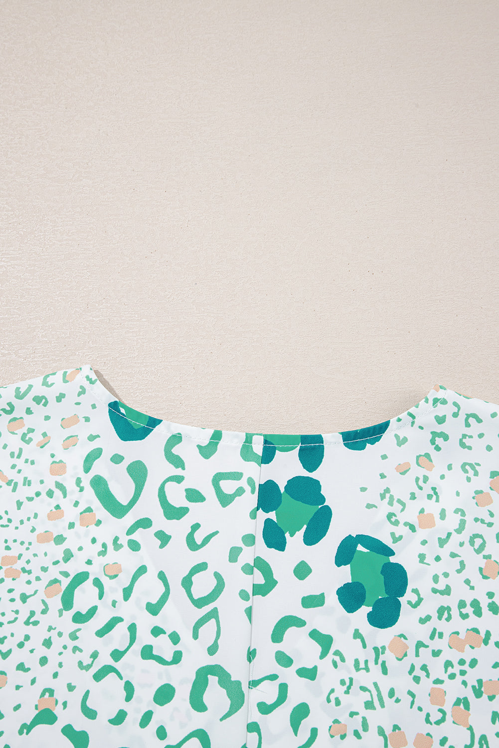 Green Mixed Leopard Print V Neck Short Sleeve Blouse-Tops/Blouses & Shirts-[Adult]-[Female]-2022 Online Blue Zone Planet