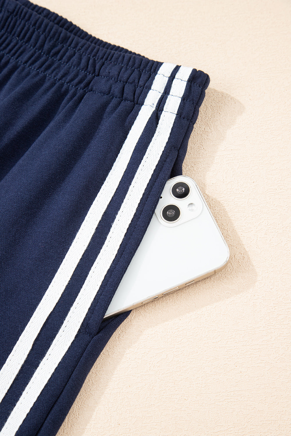 Dirty blue Varsity Striped Detail Crewneck Pullover Elastic Sweatpants 2pcs Outfit-Two Piece Sets/Pant Sets-[Adult]-[Female]-2022 Online Blue Zone Planet