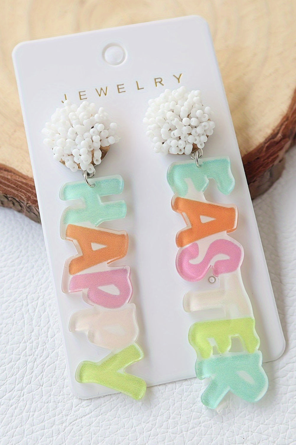 Pink Colorful HAPPY EASTER Drop Earrings-Accessories/Jewelry-[Adult]-[Female]-2022 Online Blue Zone Planet