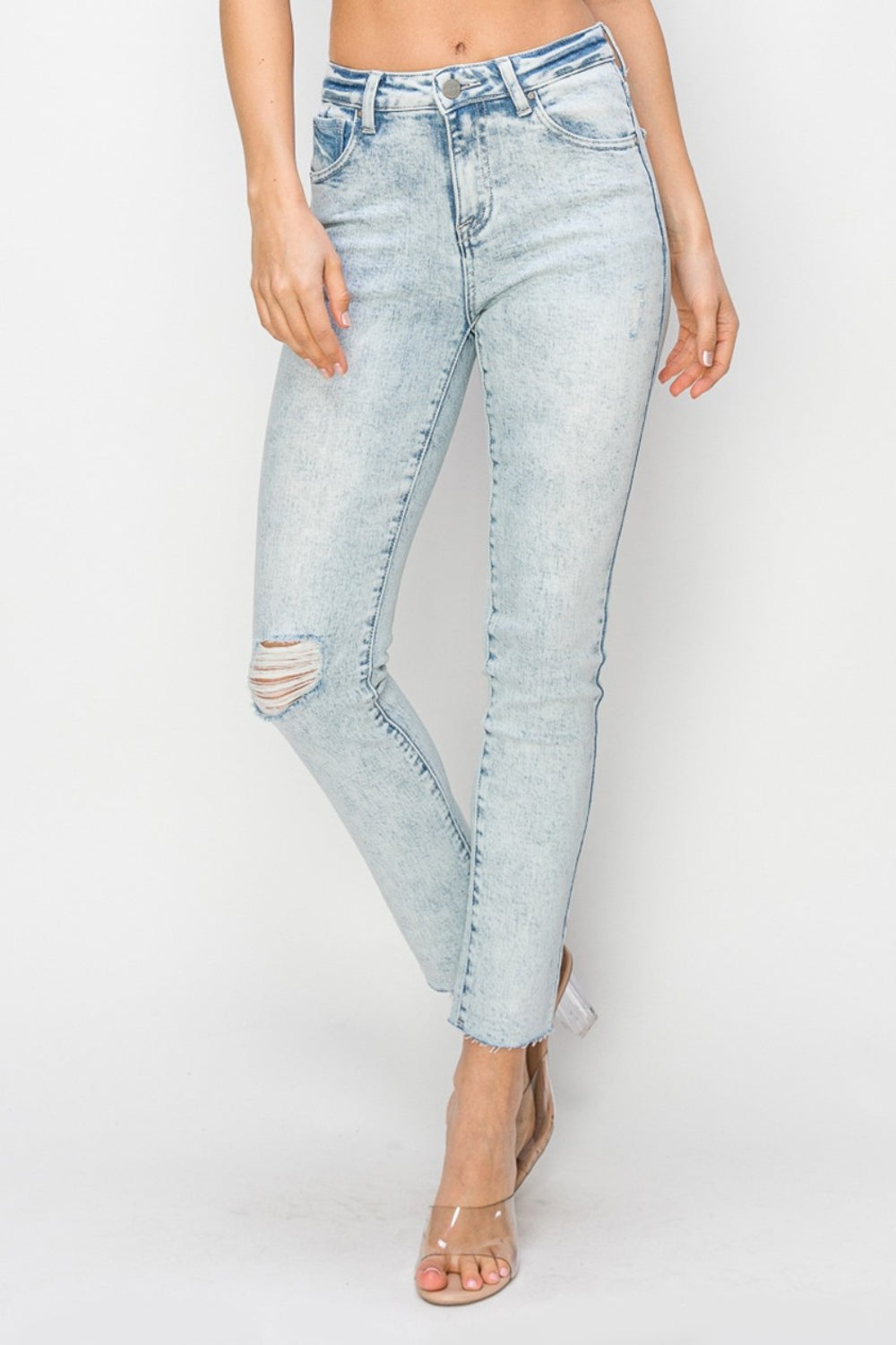 Risen Full Size High Rise Distressed Skinny Jeans-BOTTOMS SIZES SMALL MEDIUM LARGE-[Adult]-[Female]-2022 Online Blue Zone Planet