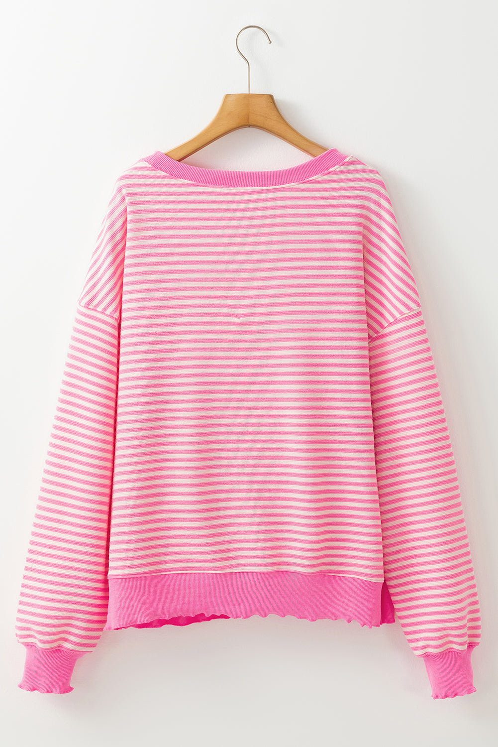 Pink Stripe Santa Clause Print Drop Shoulder Long Sleeve Loose Top-Graphic Tees-[Adult]-[Female]-2022 Online Blue Zone Planet