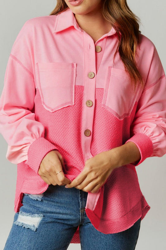 Two Tone Button Up Drop Shoulder Shacket-TOPS / DRESSES-[Adult]-[Female]-Blush Pink-S-2022 Online Blue Zone Planet