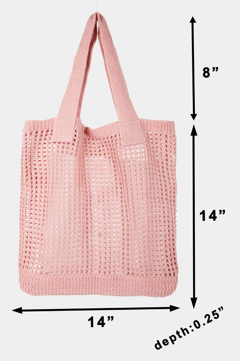 Blue Zone Planet | Fame Pointelle Knit Crochet Tote Bag-HANDBAGS-[Adult]-[Female]-2022 Online Blue Zone Planet