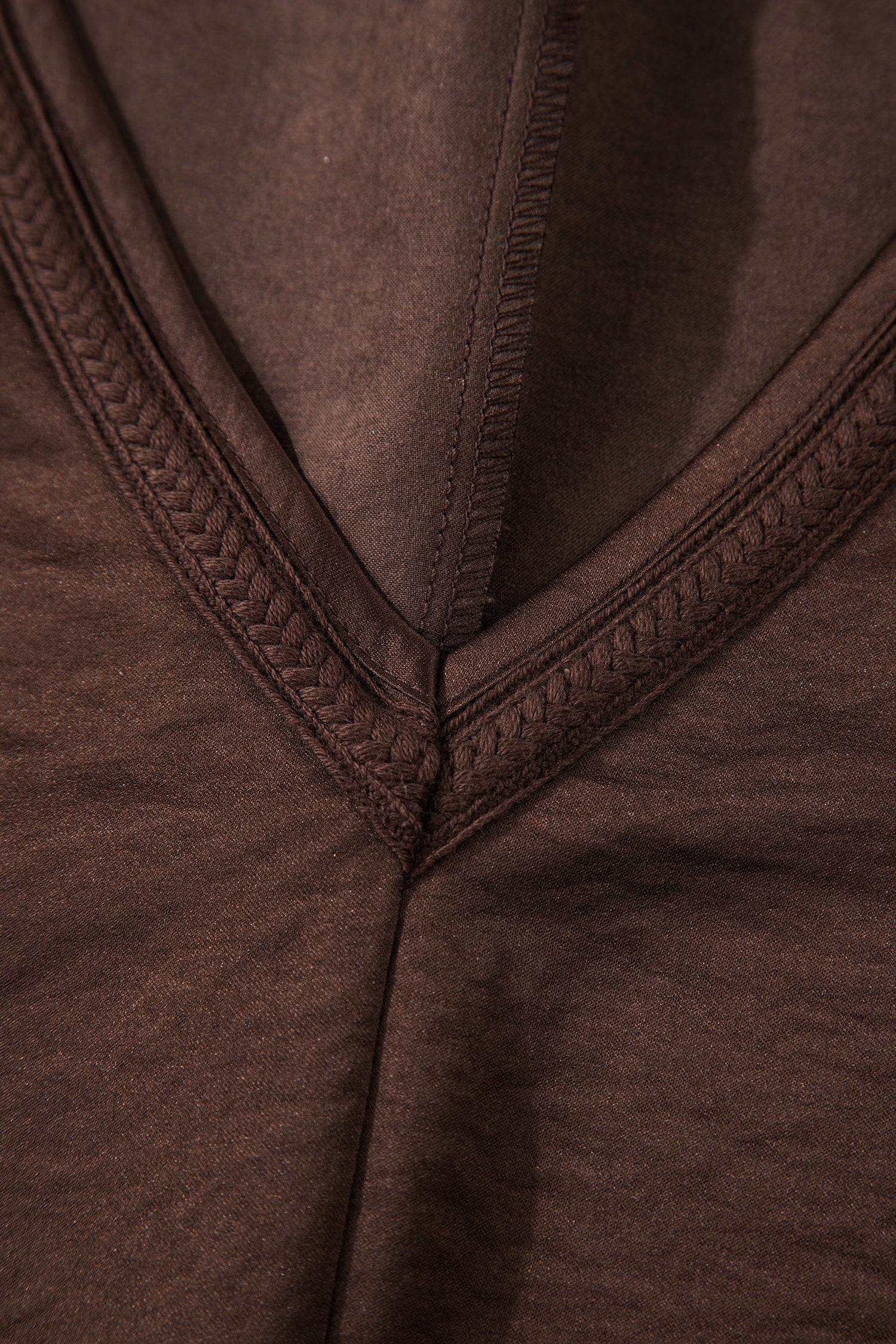 Dark Brown Braided V Neck Long Sleeve Loose Top and Drawstring High Waist Pants 2pcs Outfit-Two Piece Sets/Pant Sets-[Adult]-[Female]-2022 Online Blue Zone Planet