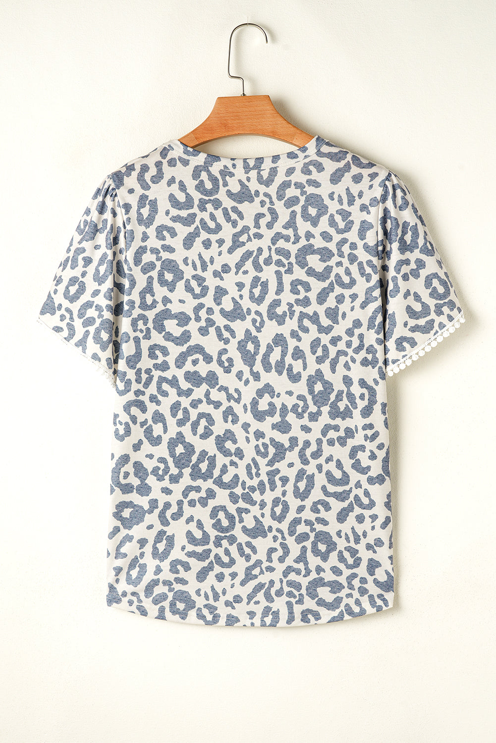 Beige Leopard Round Neck Lace Trim Petal Sleeve T Shirt-Tops/Tops & Tees-[Adult]-[Female]-2022 Online Blue Zone Planet