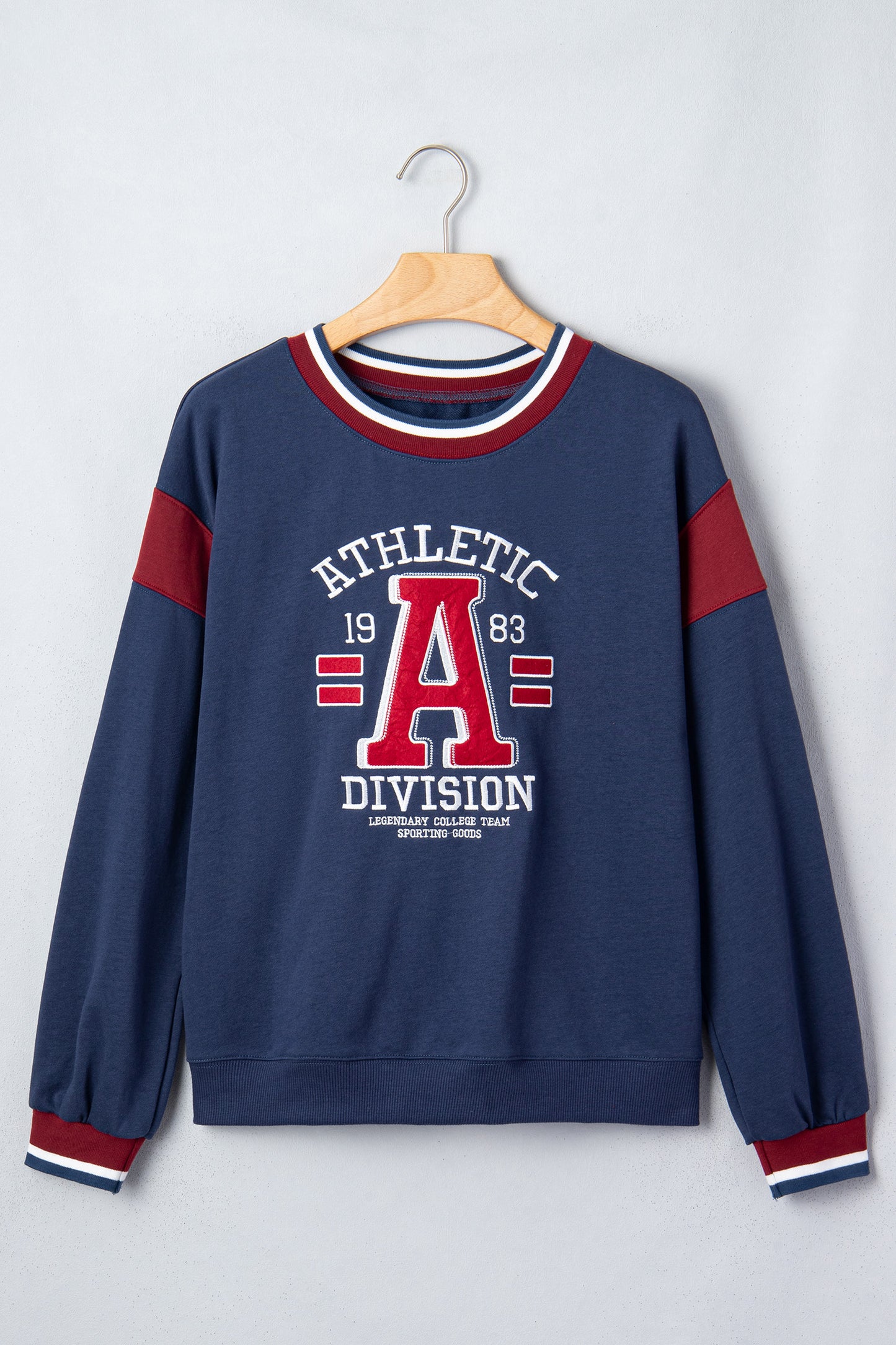 Sail Blue Patchwork Round Neck Long Sleeve Sweatshirt-Tops/Sweatshirts & Hoodies-[Adult]-[Female]-2022 Online Blue Zone Planet