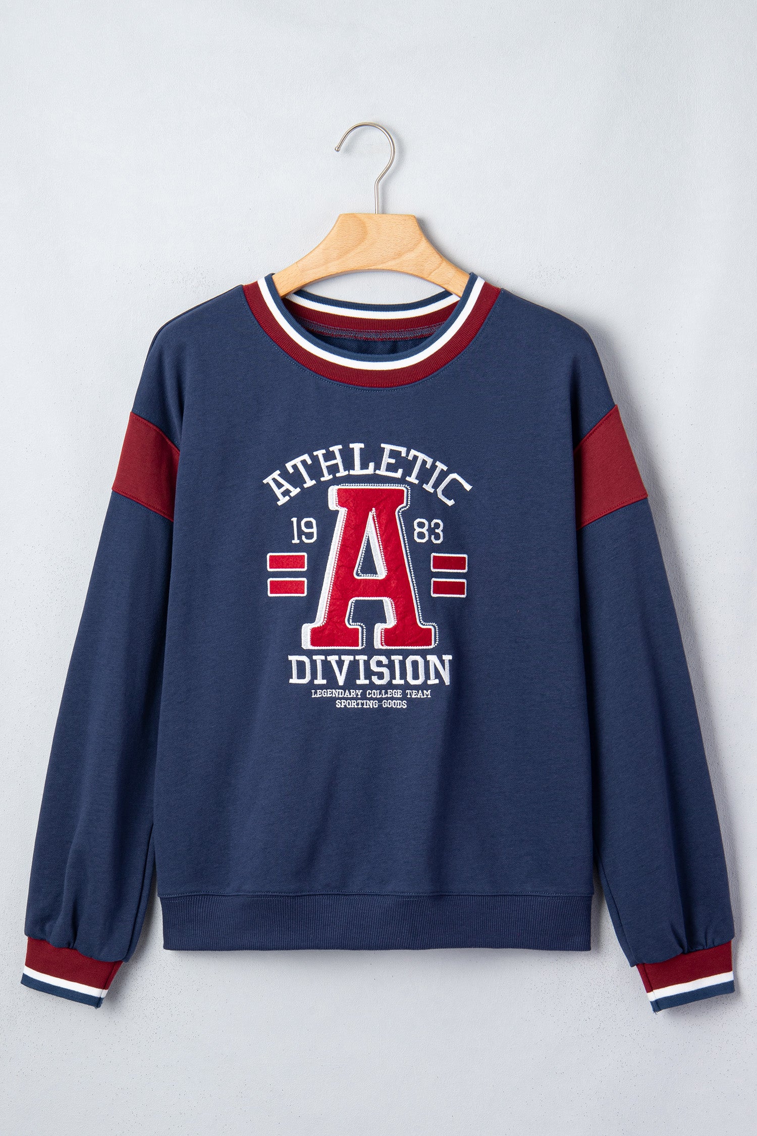 Sail Blue Patchwork Round Neck Long Sleeve Sweatshirt-Tops/Sweatshirts & Hoodies-[Adult]-[Female]-2022 Online Blue Zone Planet