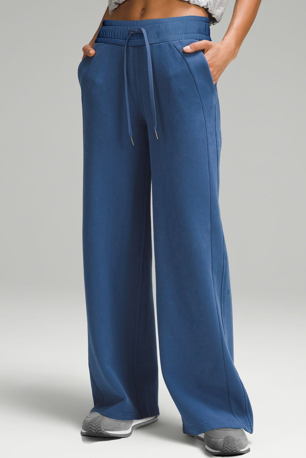 Drawstring Elastic Waist Straight Leg Pants-BOTTOMS SIZES SMALL MEDIUM LARGE-[Adult]-[Female]-Dusty Blue-M-2022 Online Blue Zone Planet