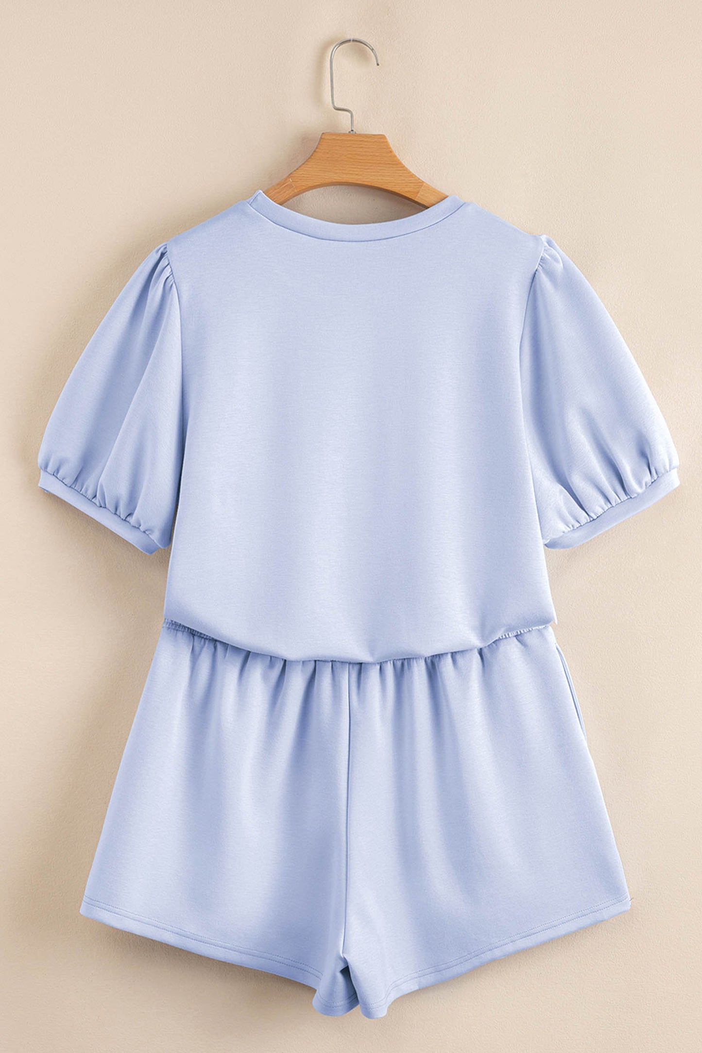 Beau Blue Puff Sleeve Pearl Embellished Scallop Trim Top 2 Piece Skort Set-Two Piece Sets/Two Piece Dresses-[Adult]-[Female]-2022 Online Blue Zone Planet