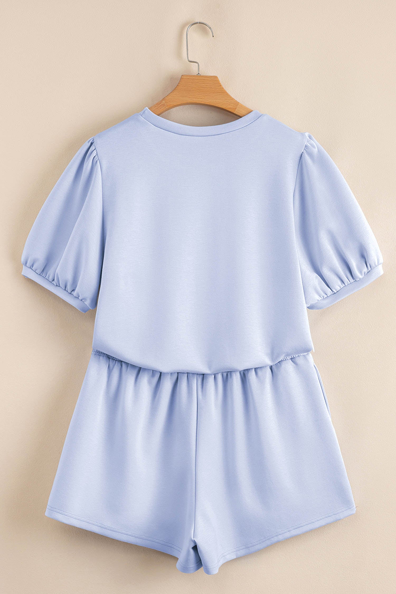 Beau Blue Puff Sleeve Pearl Embellished Scallop Trim Top 2 Piece Skort Set-Two Piece Sets/Two Piece Dresses-[Adult]-[Female]-2022 Online Blue Zone Planet