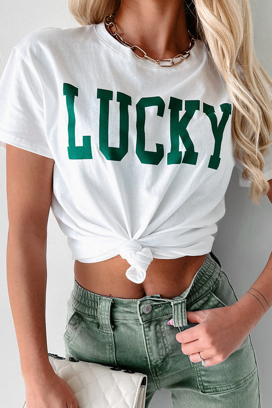 White Lucky Printed Round Neck St Patricks T Shirt