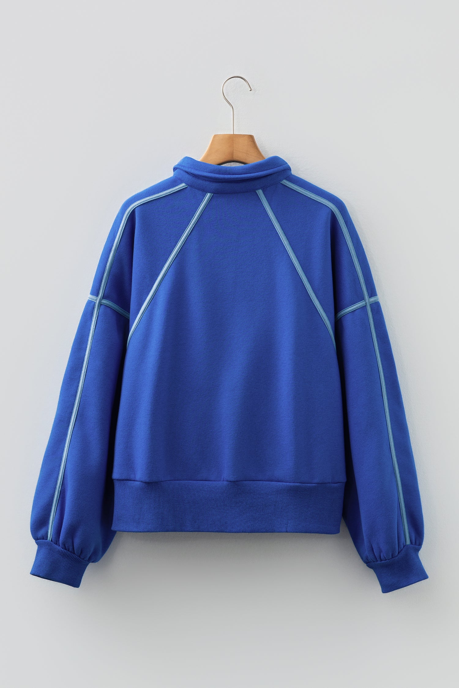 Sky Blue Button up Collared Exposed Seam Chic Sweatshirt-Tops/Sweatshirts & Hoodies-[Adult]-[Female]-2022 Online Blue Zone Planet