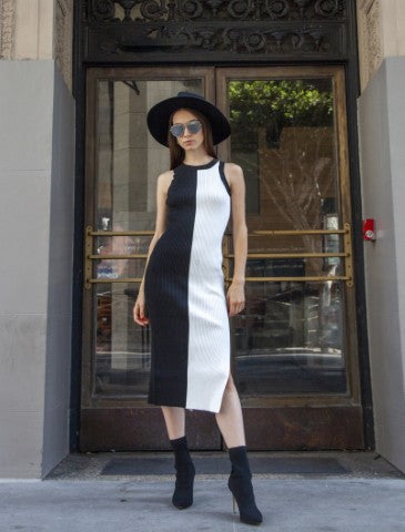 Desiree's Black & White Knit Color Block Midi Dress-TOPS / DRESSES-[Adult]-[Female]-BLACK-Small-2022 Online Blue Zone Planet