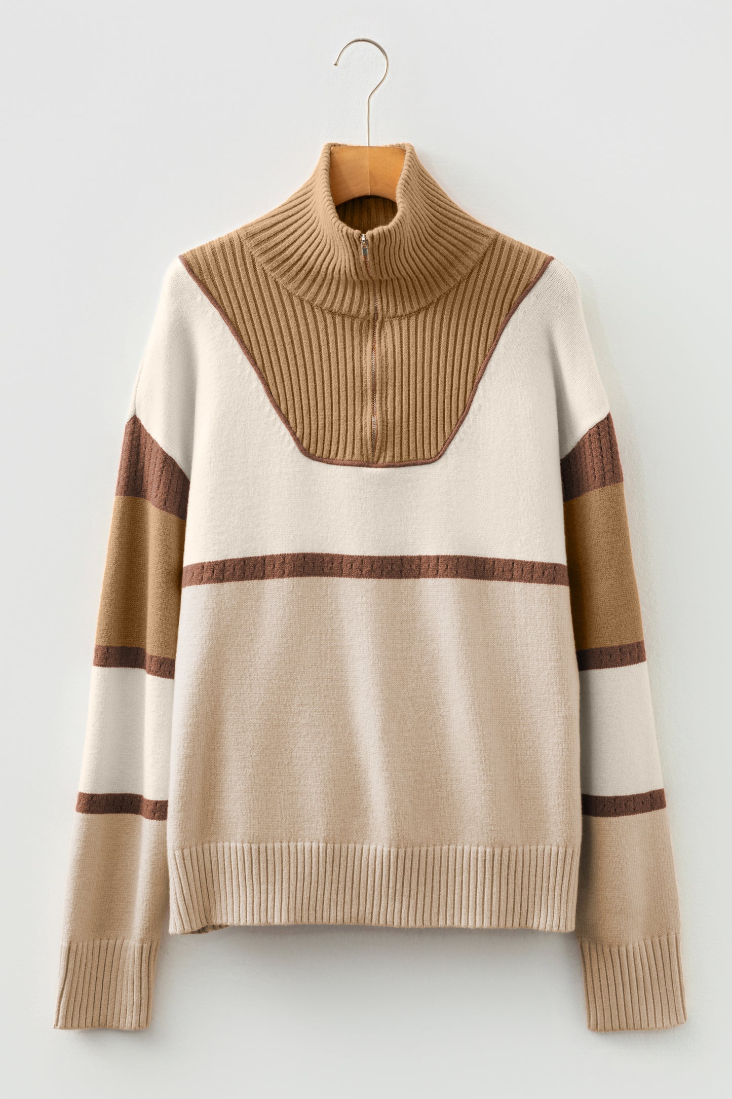 Parchment Colorblock Zipped Collared Pullover Sweater-TOPS / DRESSES-[Adult]-[Female]-2022 Online Blue Zone Planet