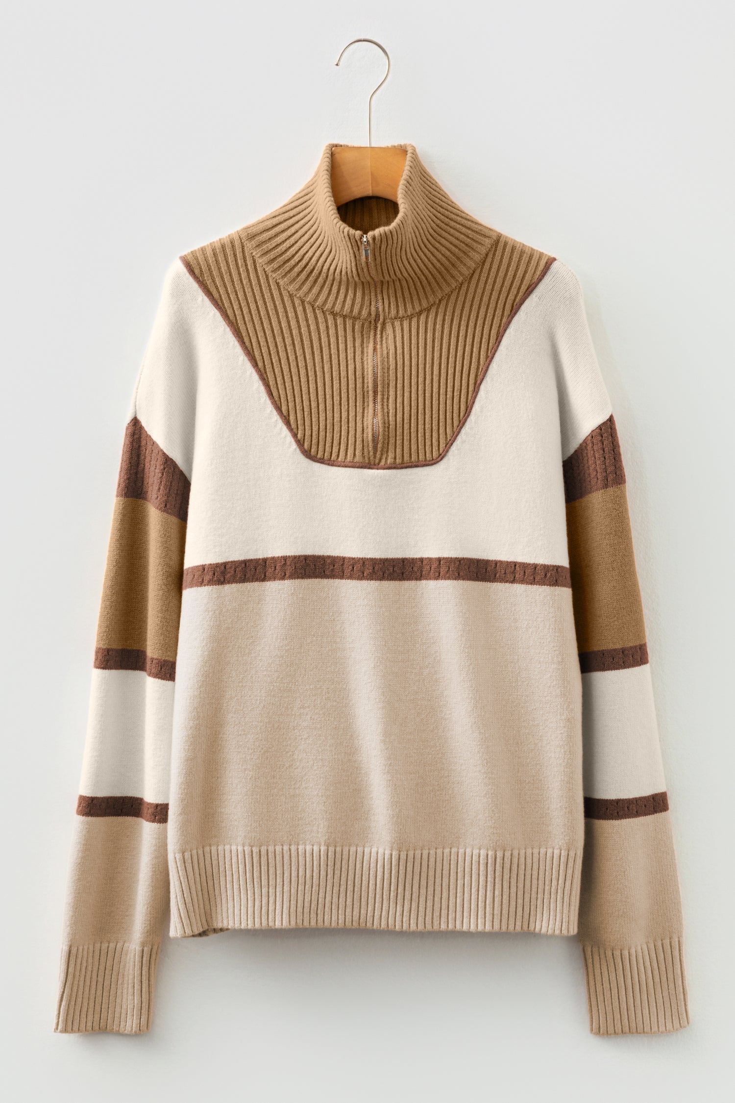 Parchment Colorblock Zipped Collared Pullover Sweater-TOPS / DRESSES-[Adult]-[Female]-2022 Online Blue Zone Planet