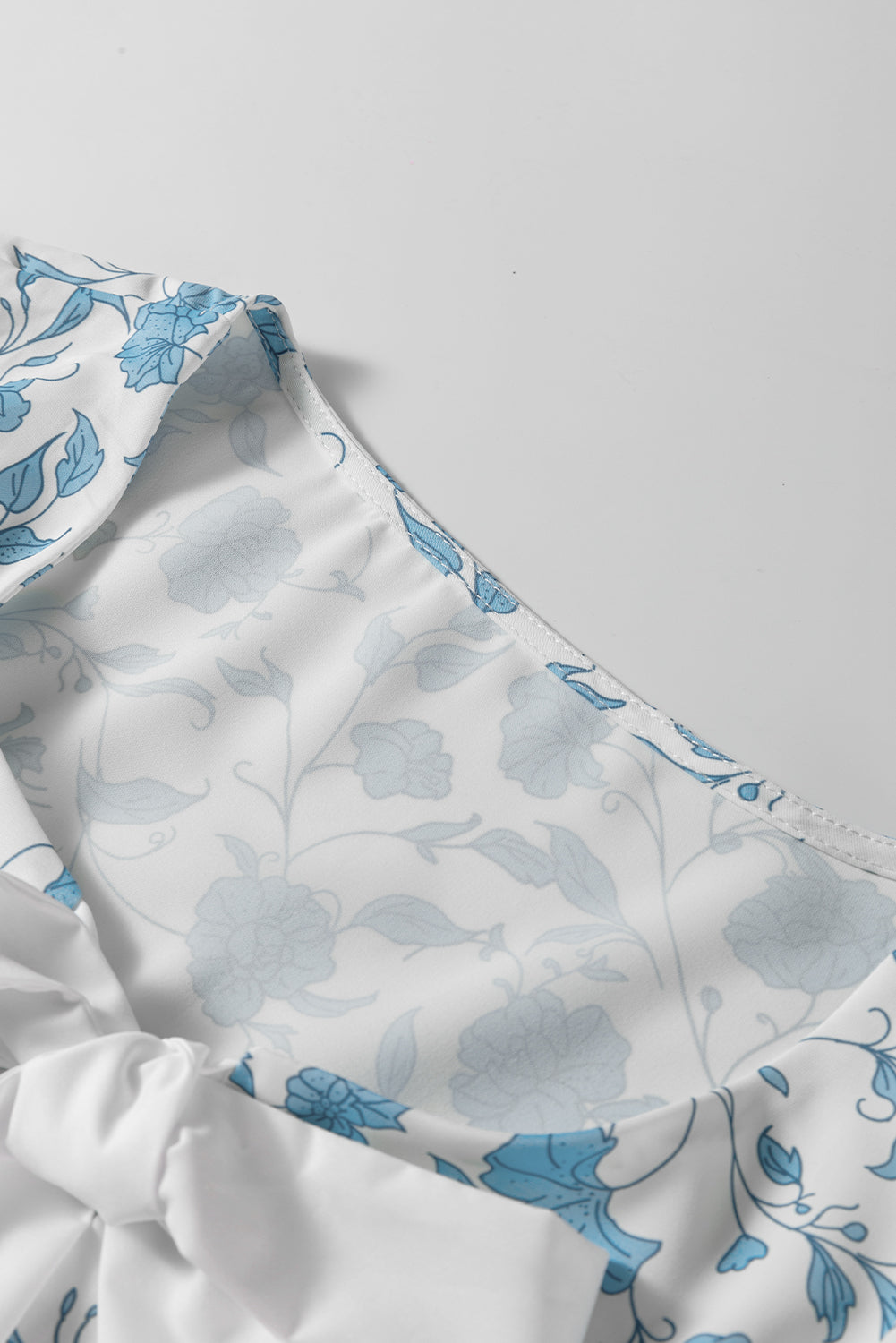 Sky Blue Floral Contrast Bow Puff Sleeve Mini Dress-TOPS / DRESSES-[Adult]-[Female]-2022 Online Blue Zone Planet