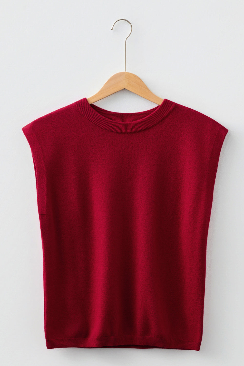 Racing Red Solid Color Crew Neck Knit Cap Sleeve Sweater-TOPS / DRESSES-[Adult]-[Female]-2022 Online Blue Zone Planet