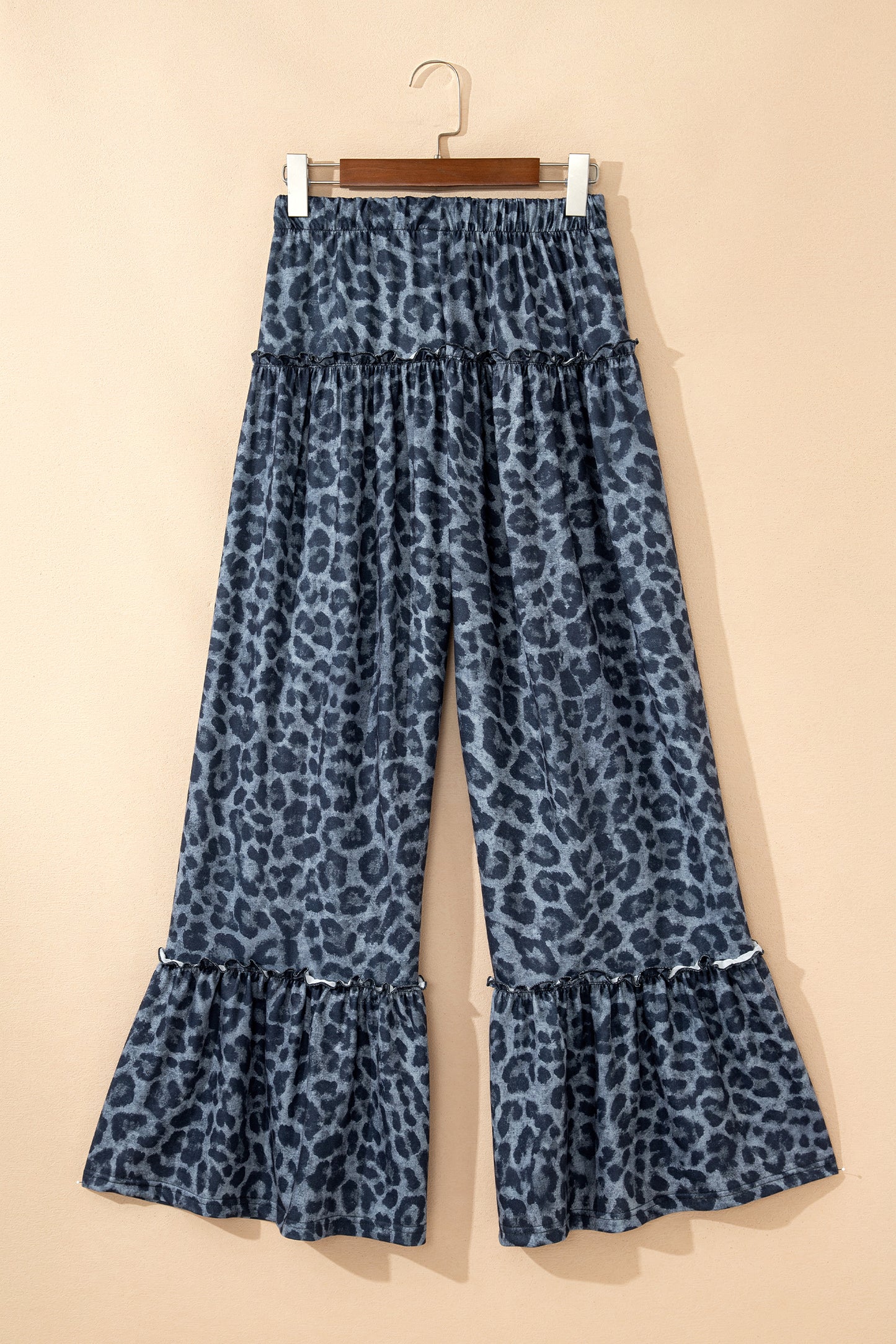 Gray Wild Leopard Print Frilled Detail Drawstring Wide Leg Pants-Bottoms/Pants & Culotte-[Adult]-[Female]-2022 Online Blue Zone Planet