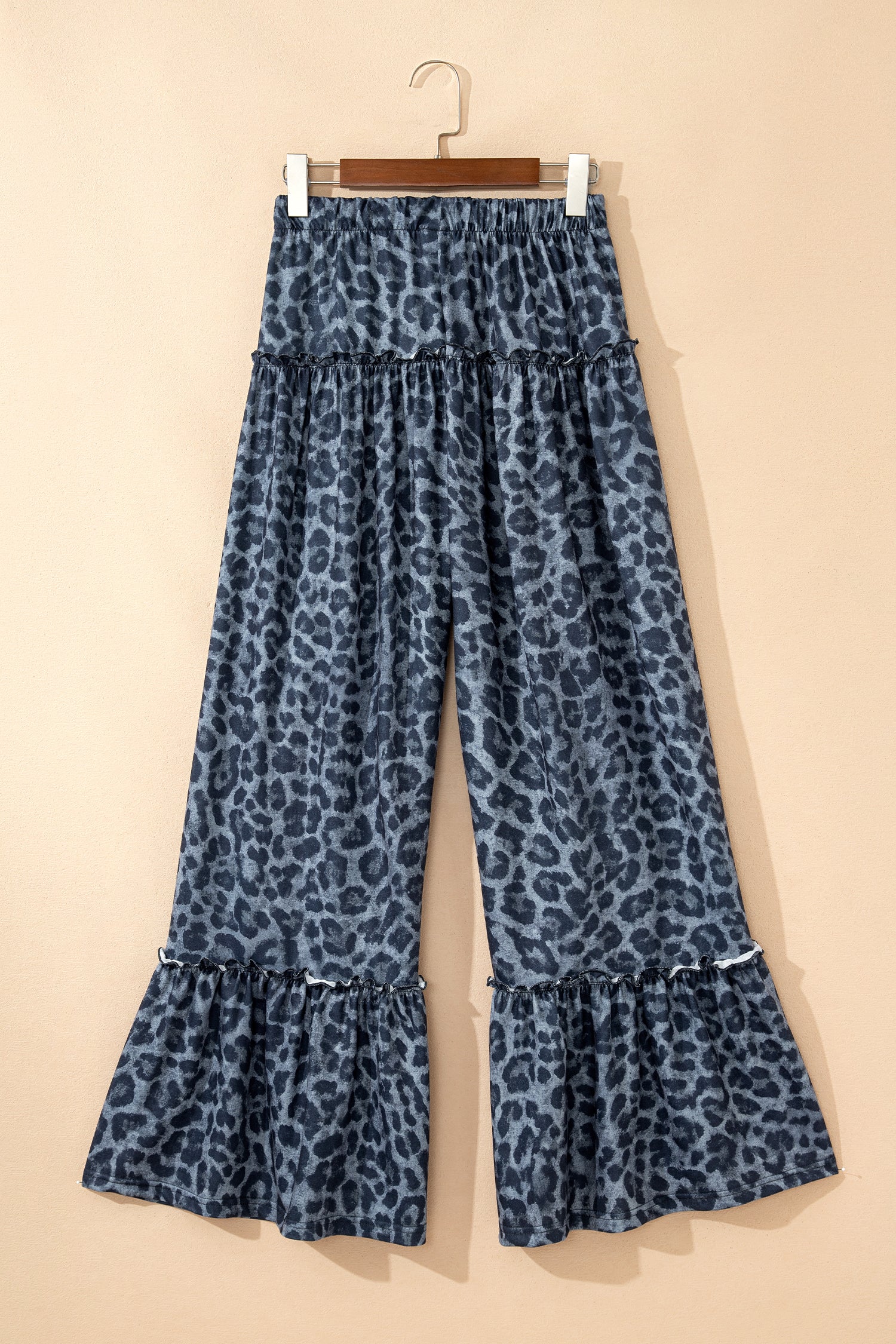 Gray Wild Leopard Print Frilled Detail Drawstring Wide Leg Pants-Bottoms/Pants & Culotte-[Adult]-[Female]-2022 Online Blue Zone Planet