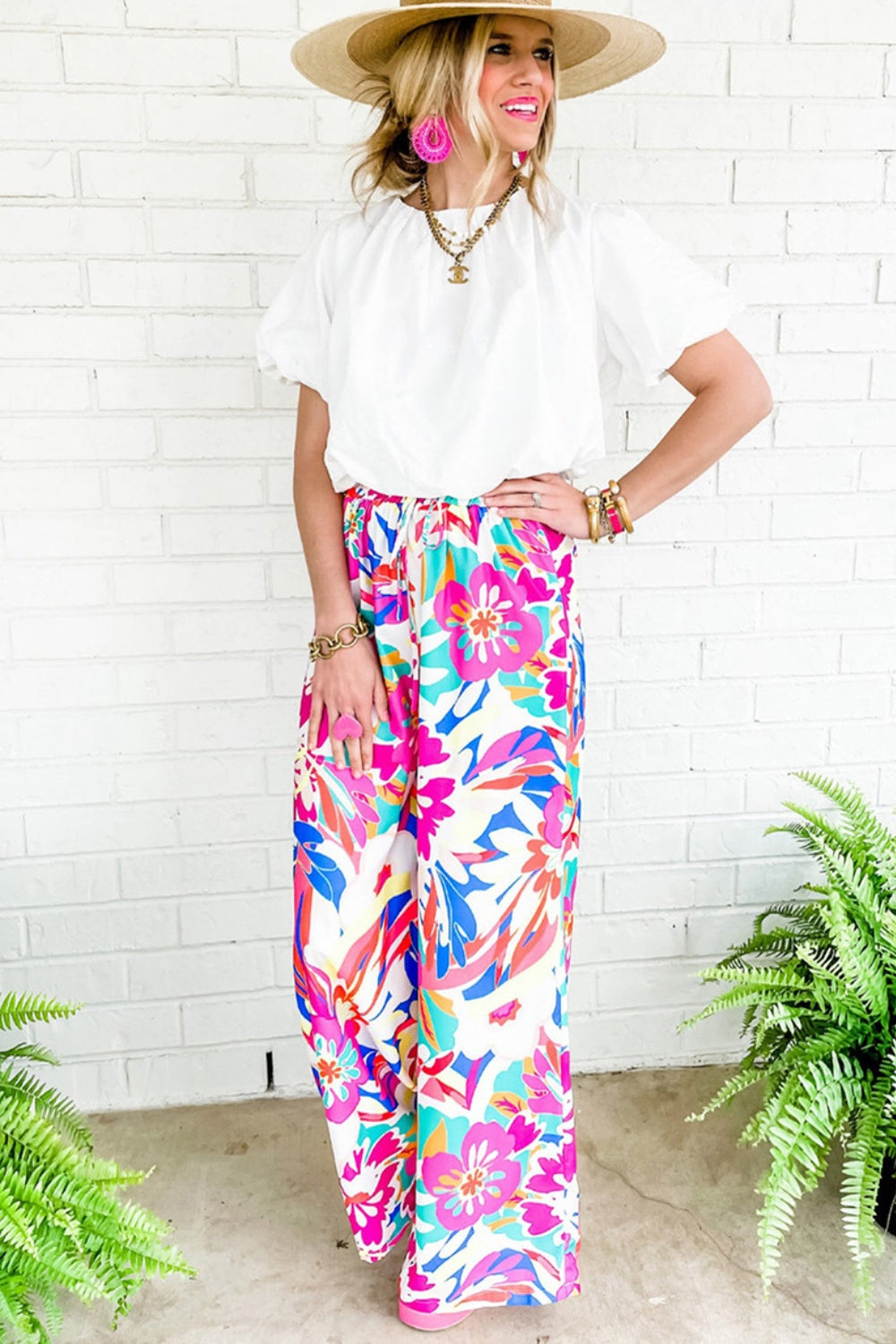 Printed Wide Leg Pants-BOTTOMS SIZES SMALL MEDIUM LARGE-[Adult]-[Female]-2022 Online Blue Zone Planet