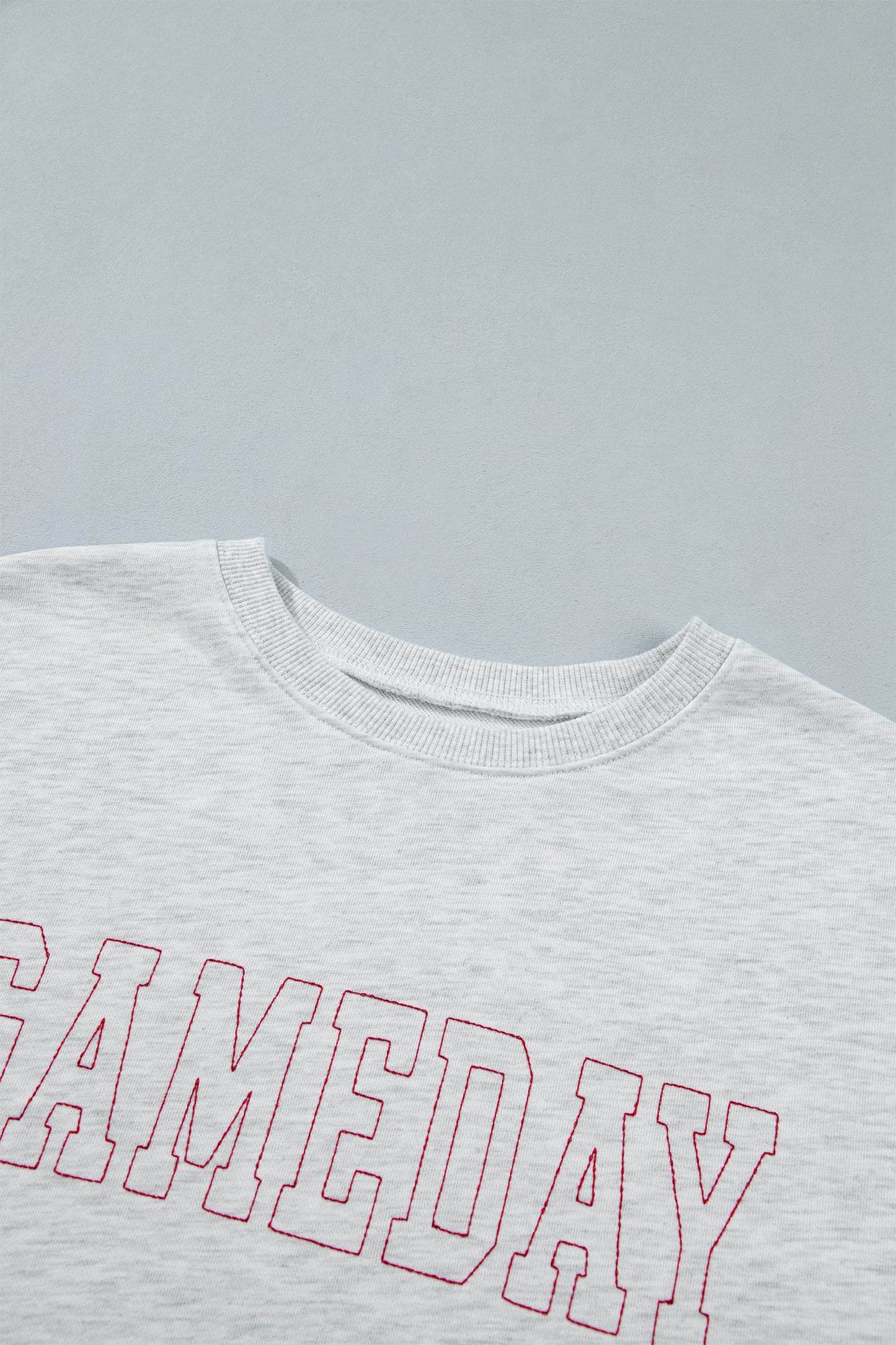 Light Grey Game Day Letter Embroidery Long Sleeve Round Neck Sweatshirt-Tops/Sweatshirts & Hoodies-[Adult]-[Female]-2022 Online Blue Zone Planet