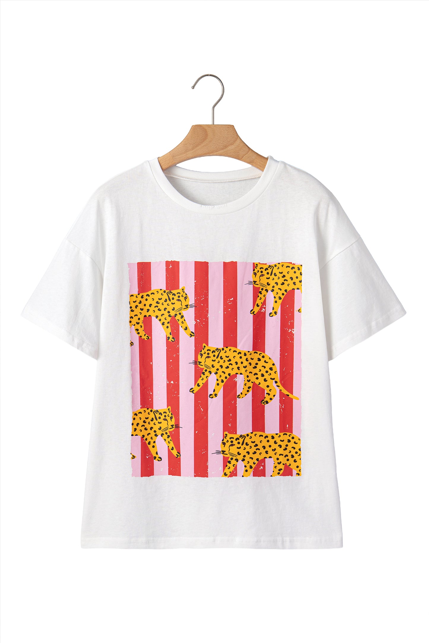 White Cheetah Striped Print Retro Fashion Graphic Tee-Tops/Tops & Tees-[Adult]-[Female]-2022 Online Blue Zone Planet