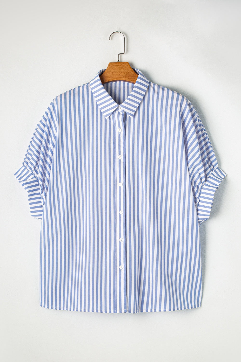 Striped Collared Neck Half Sleeve Shirt-TOPS / DRESSES-[Adult]-[Female]-2022 Online Blue Zone Planet