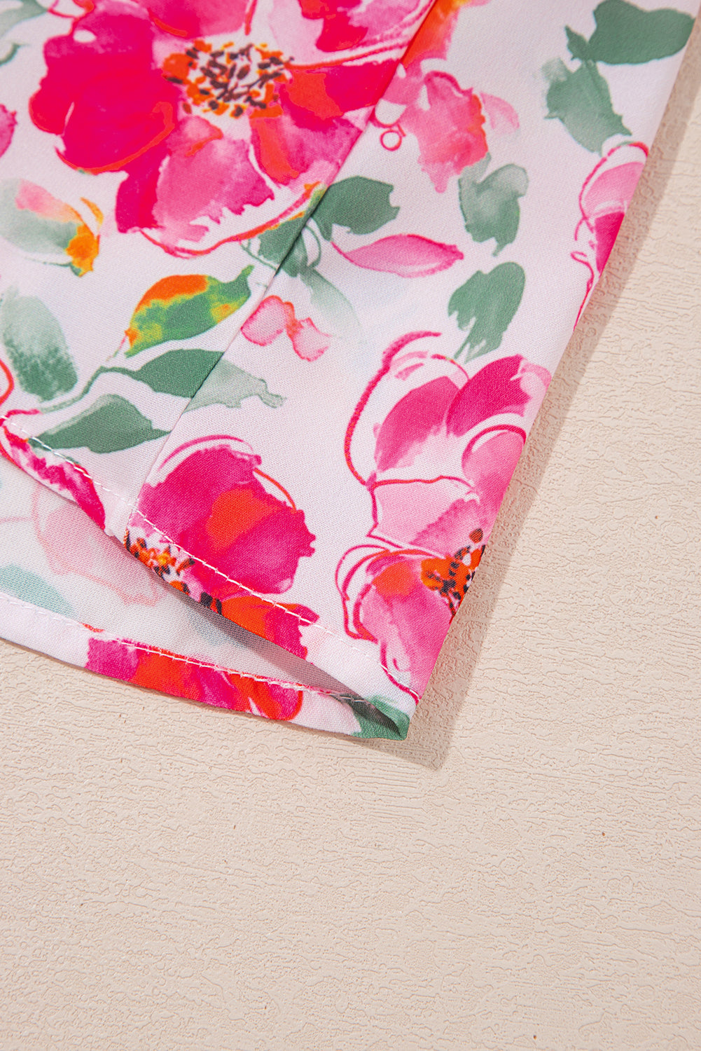 Pink Floral Boxy Fit Ruffled Short Sleeve V Neck Blouse-Tops/Blouses & Shirts-[Adult]-[Female]-2022 Online Blue Zone Planet