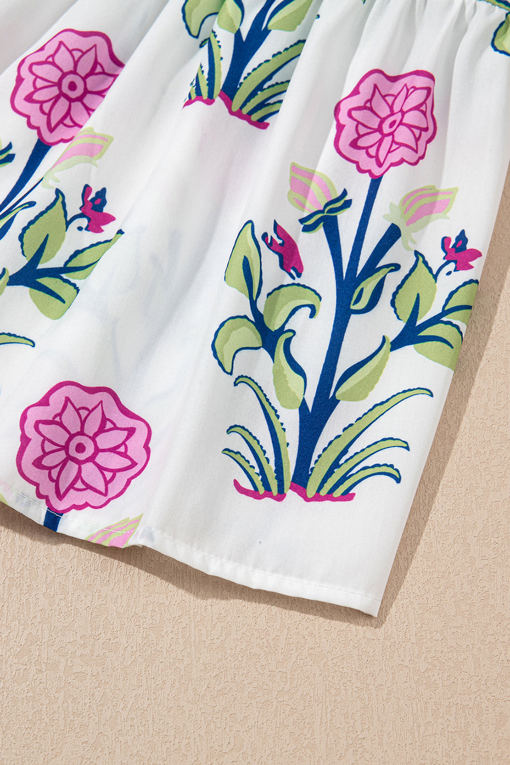 White Floral Puff Short Sleeve V Neck High Waist Maxi Dress-TOPS / DRESSES-[Adult]-[Female]-2022 Online Blue Zone Planet
