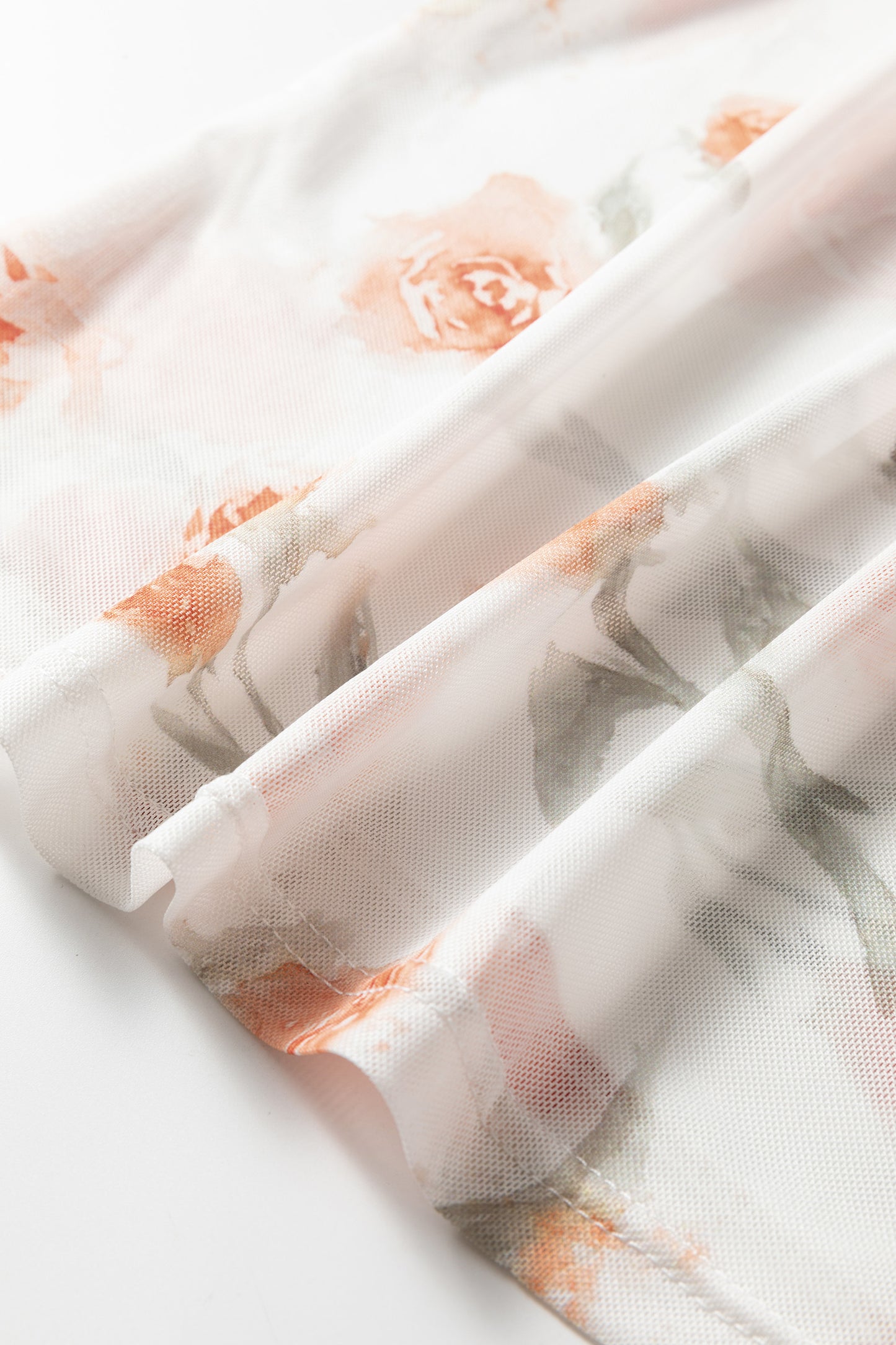 Casual Round Neck Floral Print Mesh Long Sleeve Top-Tops/Long Sleeve Tops-[Adult]-[Female]-2022 Online Blue Zone Planet