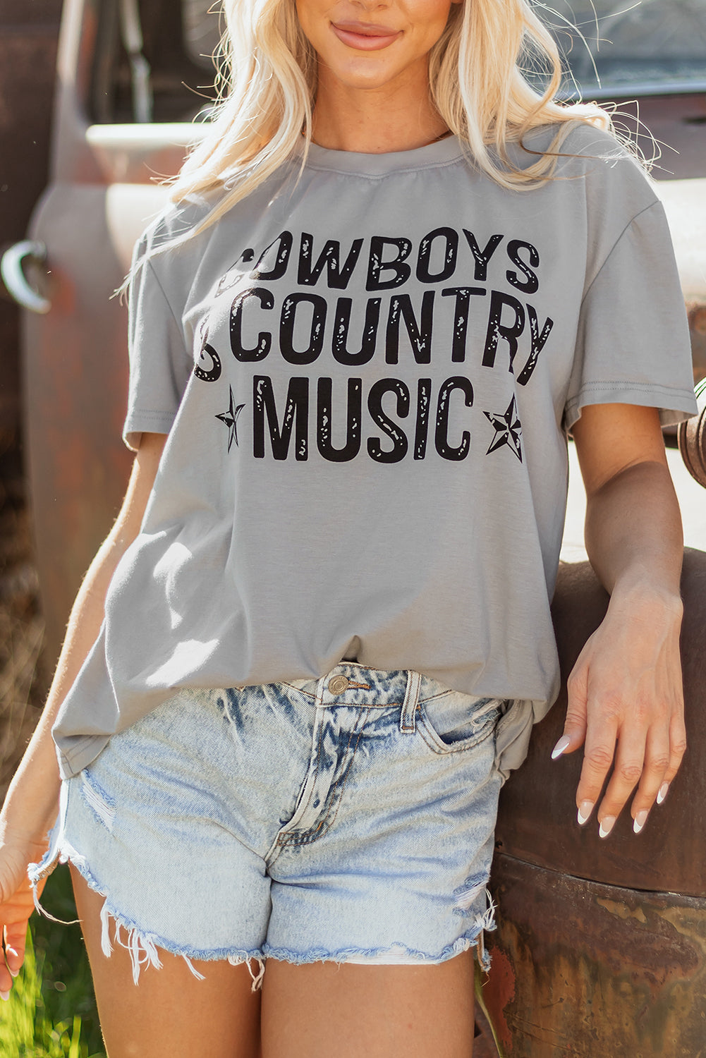 High Cowboys & Country Music Graphic Crew Neck T Shirt-Graphic/Graphic Tees-[Adult]-[Female]-2022 Online Blue Zone Planet