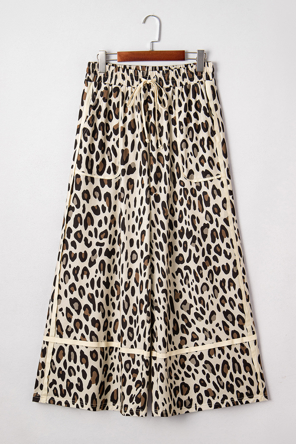 Khaki Leopard Wide Leg Cropped Pants-Bottoms/Pants & Culotte-[Adult]-[Female]-Khaki-S-2022 Online Blue Zone Planet