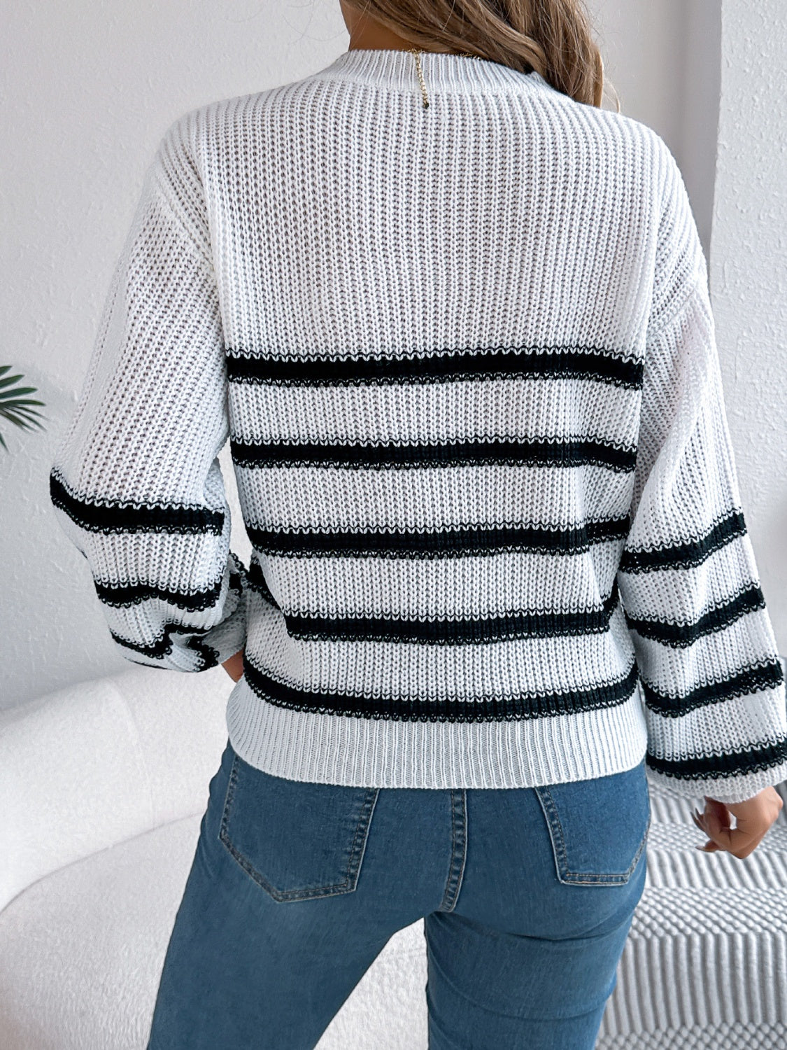 Striped Round Neck Long Sleeve Sweater-TOPS / DRESSES-[Adult]-[Female]-2022 Online Blue Zone Planet