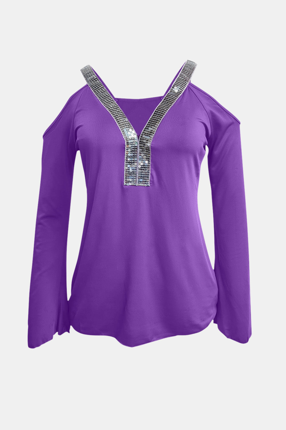 Sequin V-Neck Cold Shoulder Top-TOPS / DRESSES-[Adult]-[Female]-2022 Online Blue Zone Planet