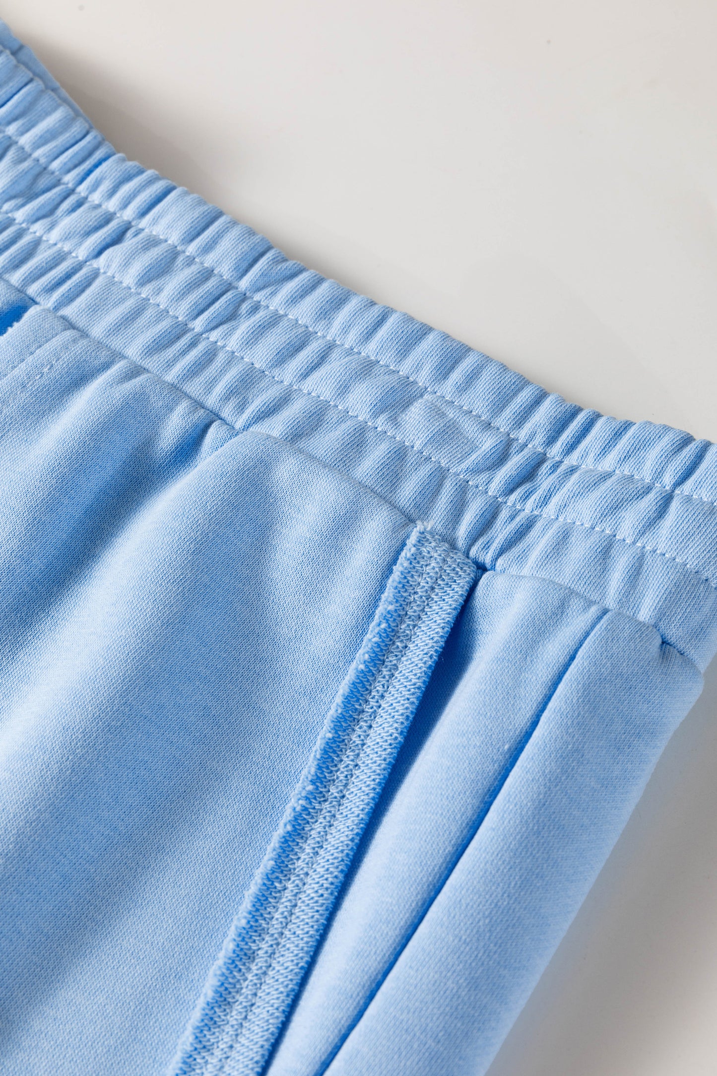 Mist Blue Solid Color Polo Tee Elastic Waist Shorts Plus Size Outfit-Plus Size/Plus Size Loungewear-[Adult]-[Female]-2022 Online Blue Zone Planet