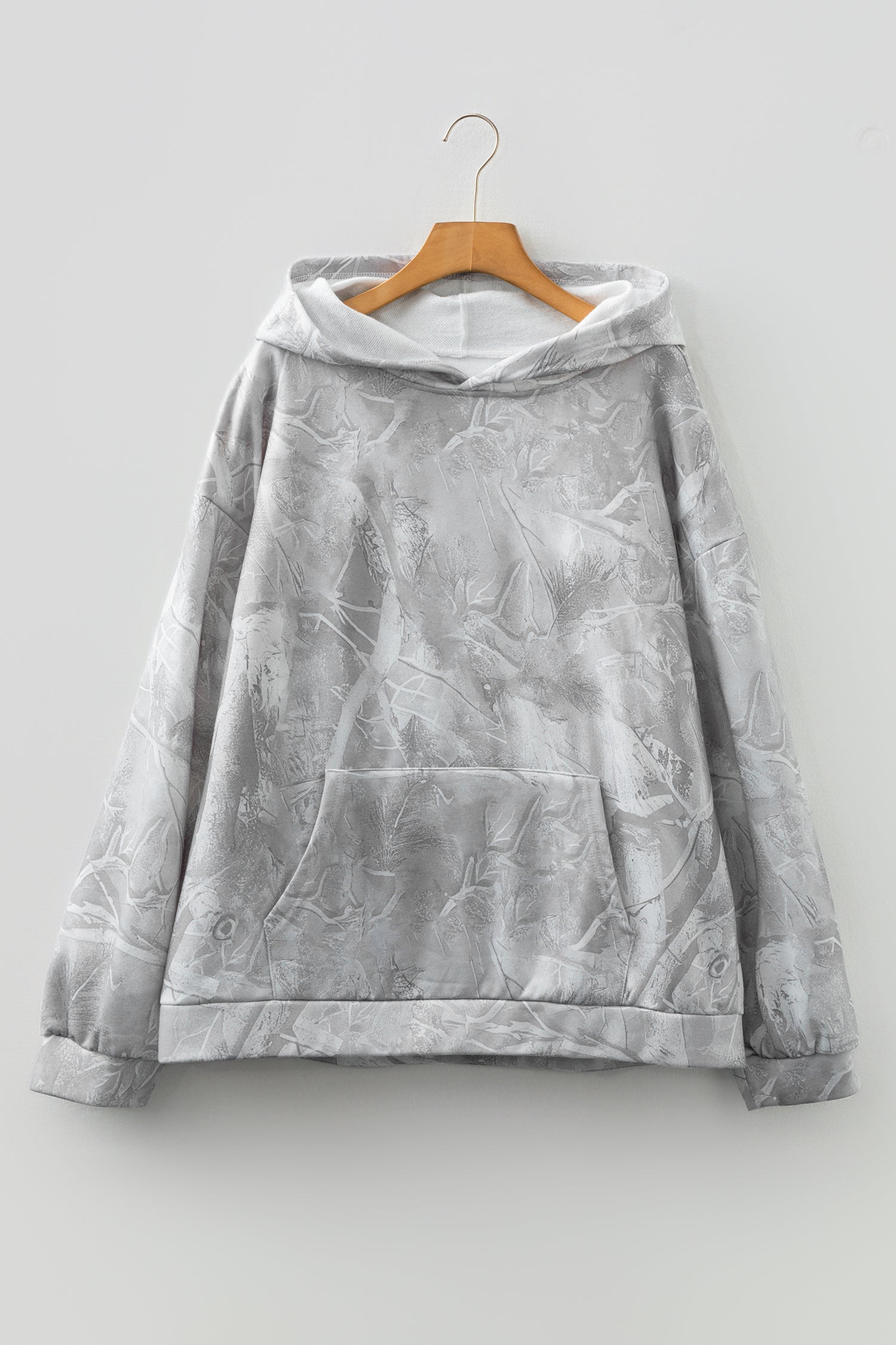 Gray Plus Size Camouflage Woodland Print Oversized Sporty Hoodie-Tops / Dresses-[Adult]-[Female]-2022 Online Blue Zone Planet