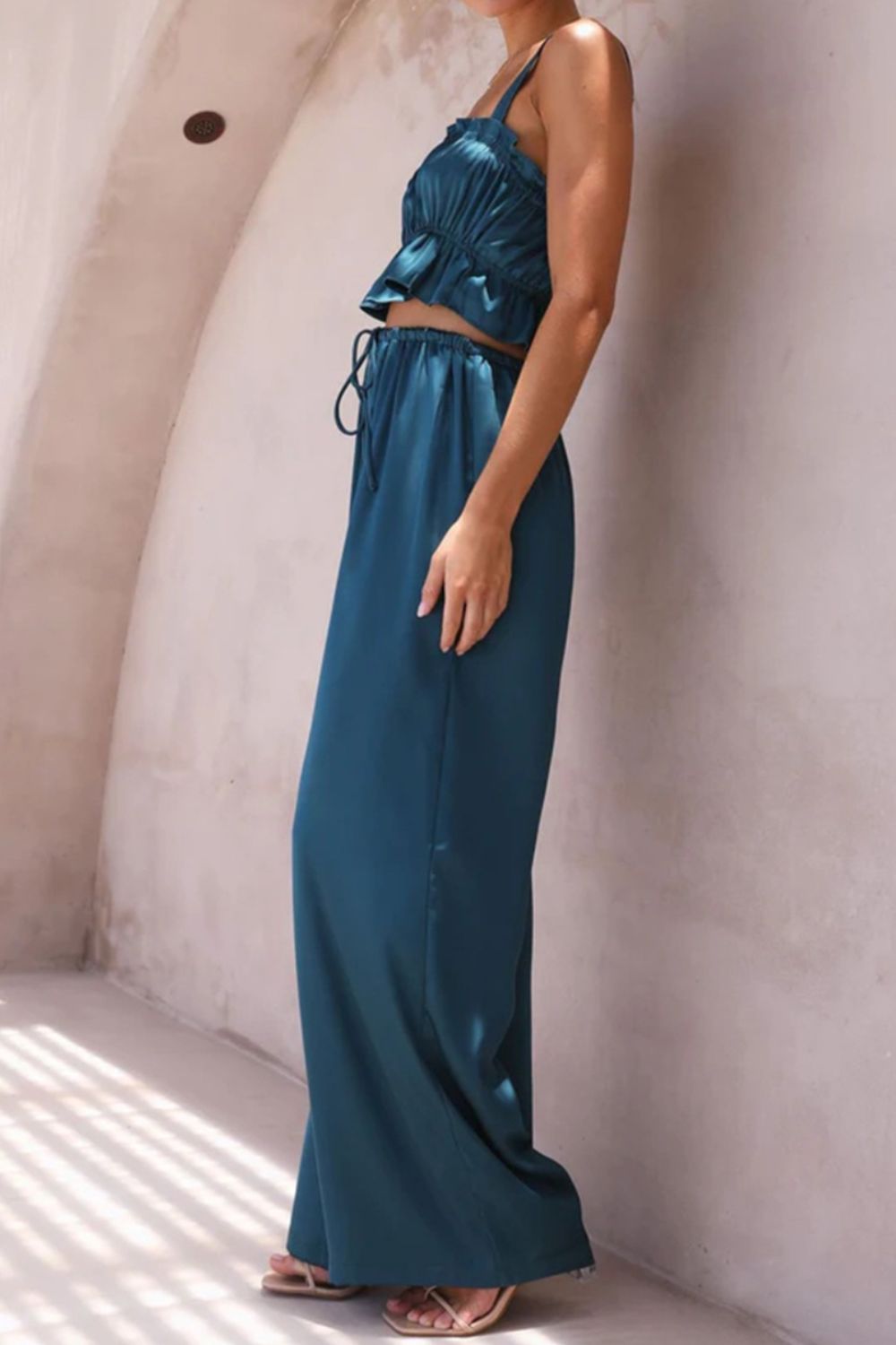 Blue Zone Planet | Ruffled Sleeveless Top and Wide Leg Pants Set-TOPS / DRESSES-[Adult]-[Female]-2022 Online Blue Zone Planet