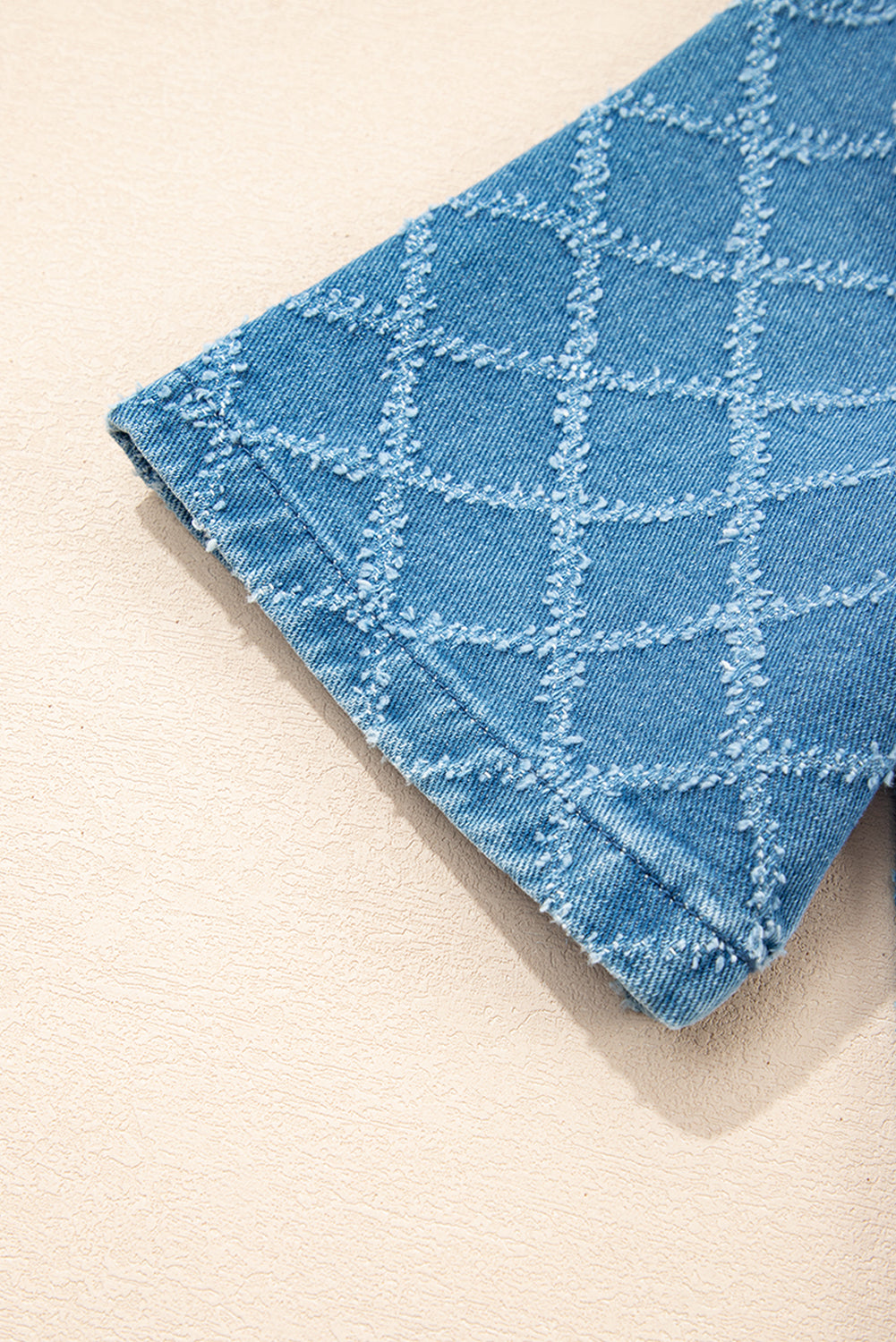 Dusk Blue Checkered Textured Short Sleeve Patched Pocket Denim Shirt-Tops/Blouses & Shirts-[Adult]-[Female]-2022 Online Blue Zone Planet
