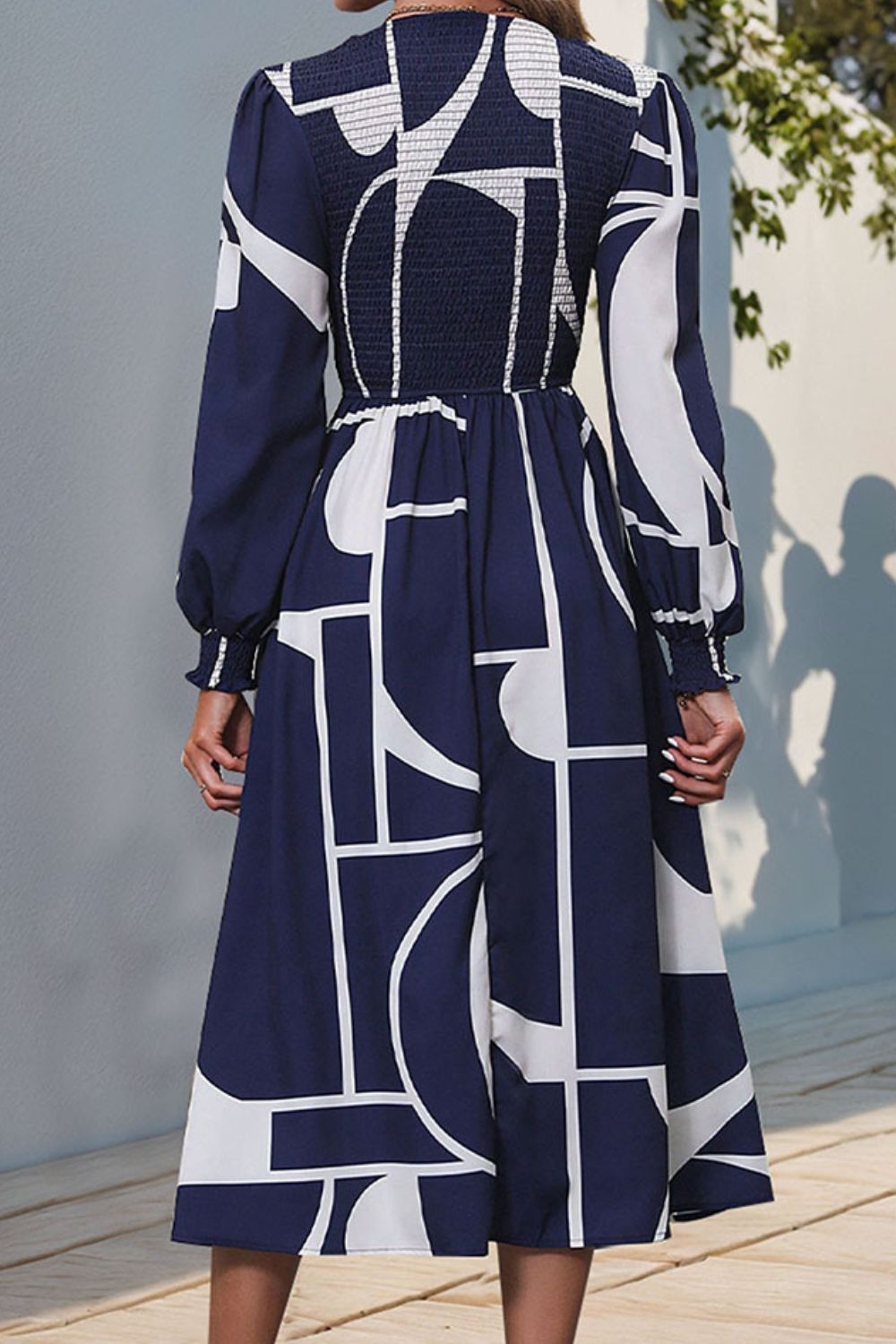 Blue Zone Planet | Smocked Color Block Long Sleeve Midi Dress-TOPS / DRESSES-[Adult]-[Female]-2022 Online Blue Zone Planet