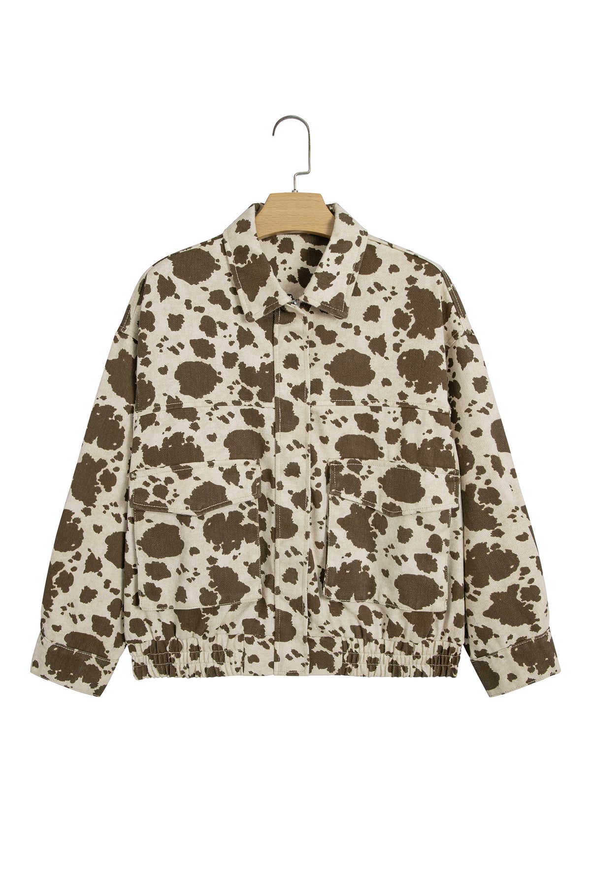 Brown Western Cow Print Cargo Pocket Denim Jacket-Outerwear/Denim jackets-[Adult]-[Female]-2022 Online Blue Zone Planet