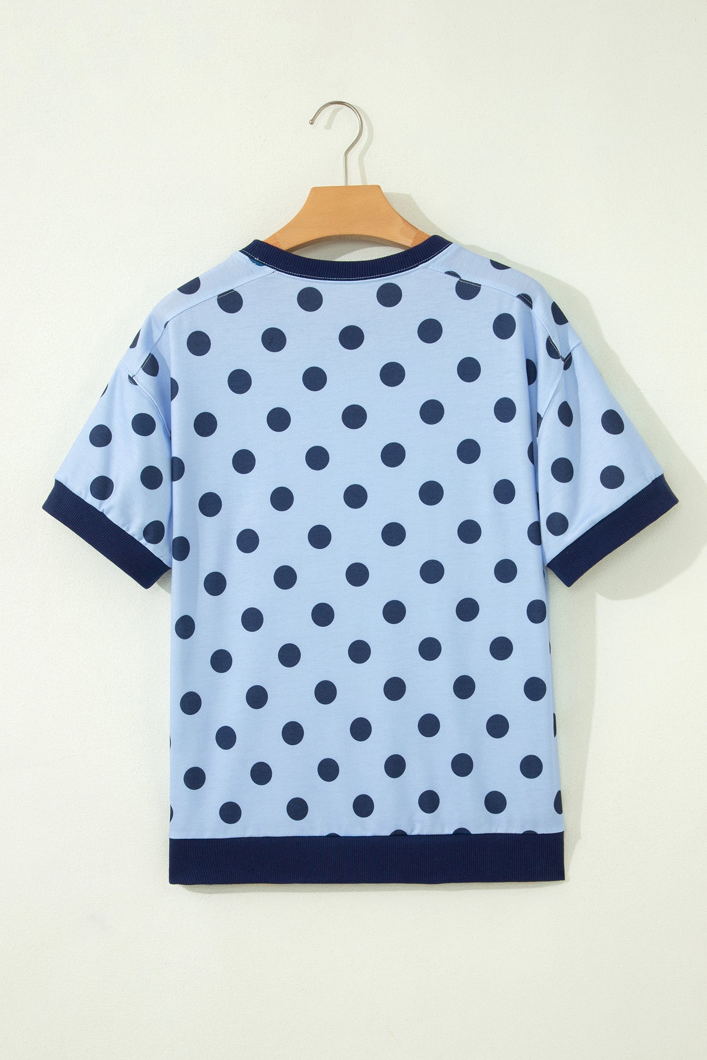 Pink Color Block Trim Polka Dot Casual Tee-Tops/Tops & Tees-[Adult]-[Female]-2022 Online Blue Zone Planet