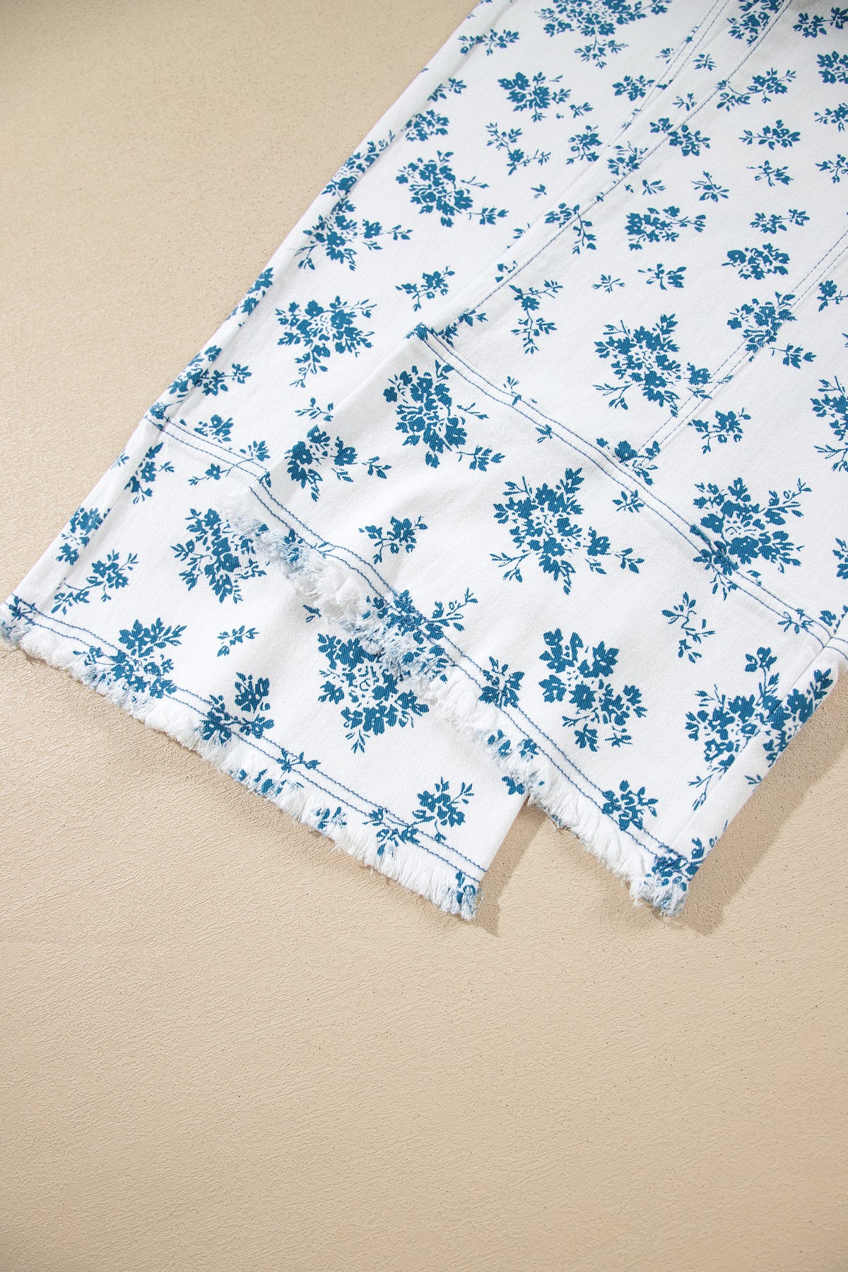 Sky Blue Floral Print Tie Waist Straight Leg Jeans-Bottoms/Jeans-[Adult]-[Female]-2022 Online Blue Zone Planet