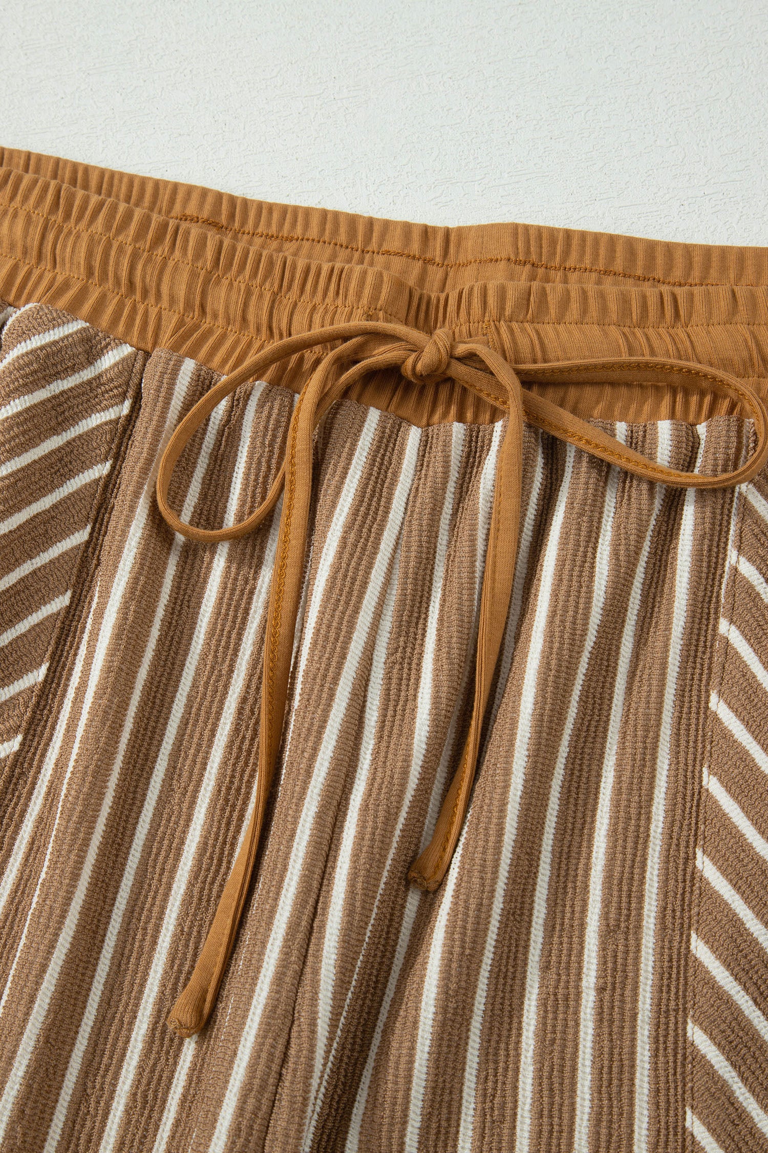 Khaki Stripe Plus Size Striped Colorblock Pocket Lounge Set-Plus Size/Plus Size Loungewear-[Adult]-[Female]-2022 Online Blue Zone Planet