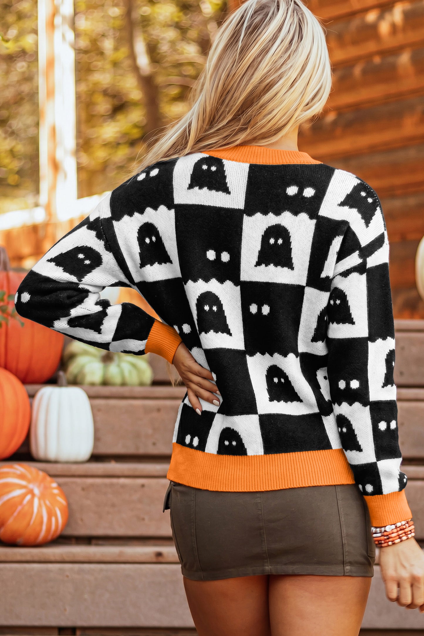 Black High Neck Drop Shoulder Geometric Print Sweater-Sweaters & Cardigans/Sweaters-[Adult]-[Female]-2022 Online Blue Zone Planet