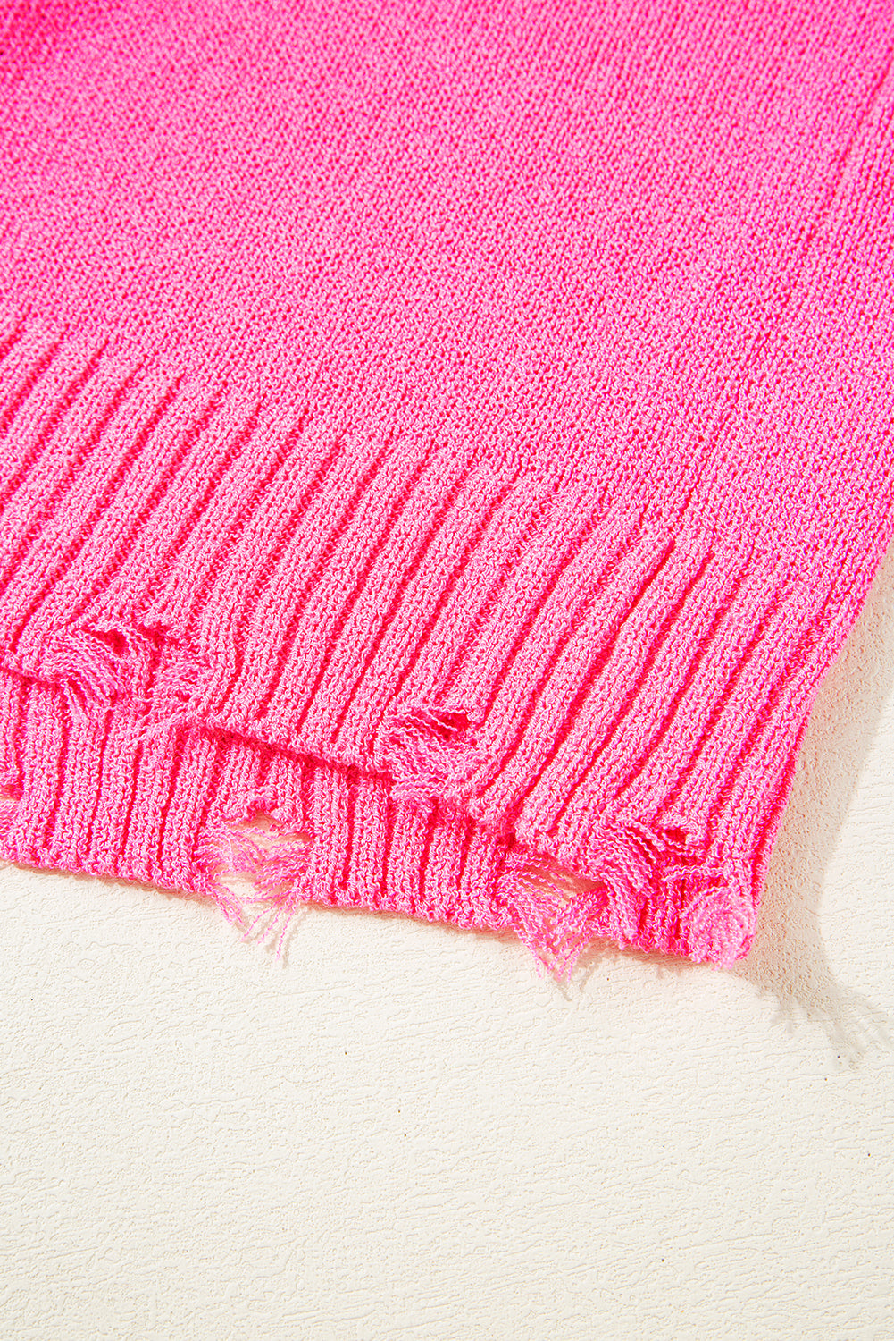 Bright Pink Distressed Hem Short Sleeve Knitted Button Front Sweater-TOPS / DRESSES-[Adult]-[Female]-2022 Online Blue Zone Planet