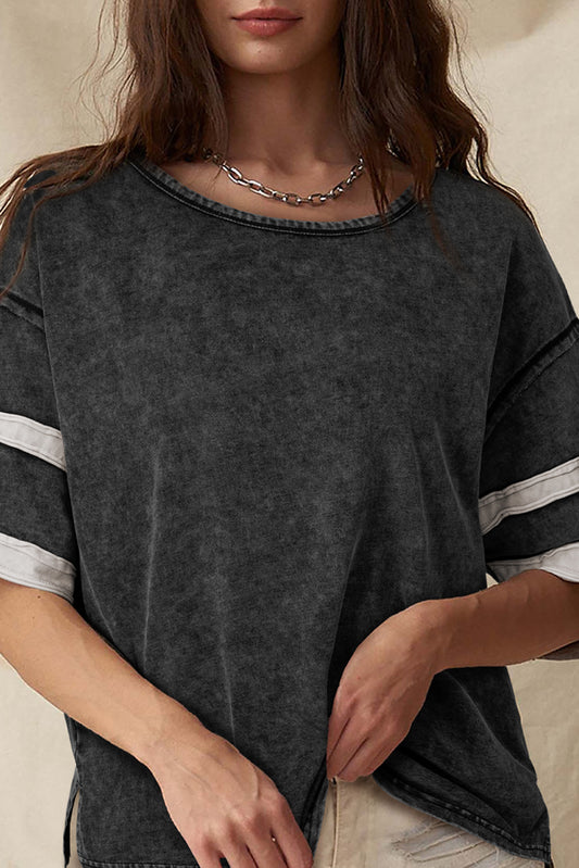 Black Varsity Stripe Half Sleeve Vintage Tee-Tops/Tops & Tees-[Adult]-[Female]-Black-S-2022 Online Blue Zone Planet