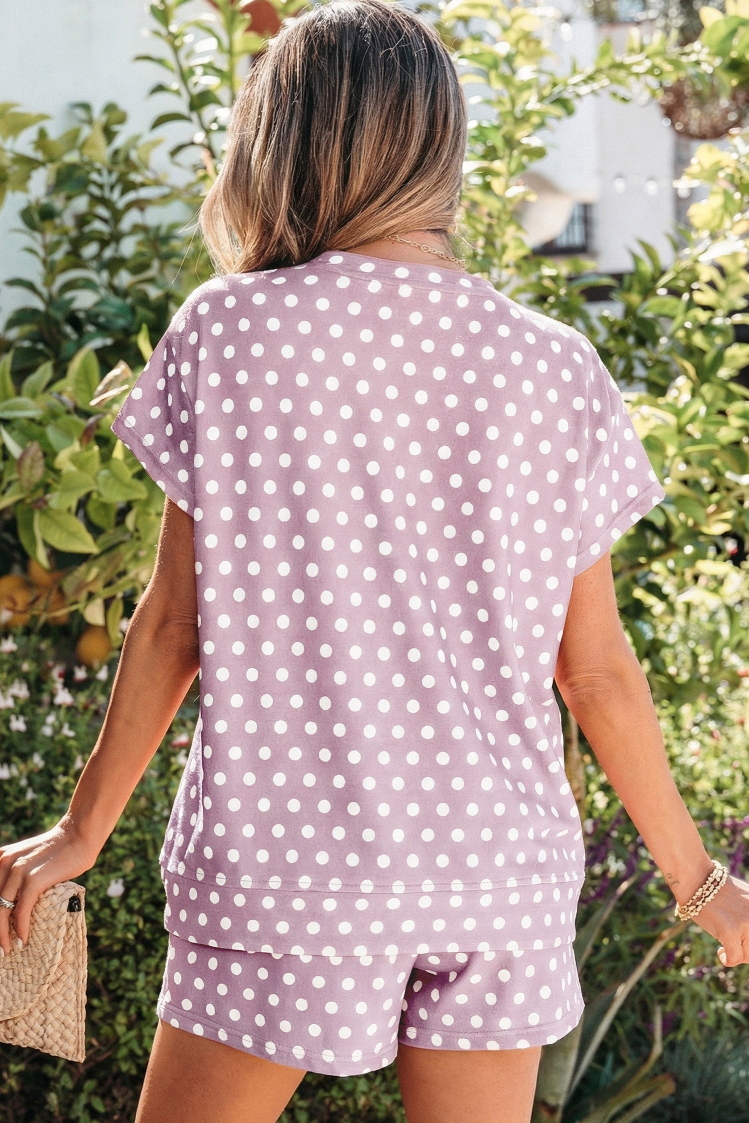 Pink Polka Dot Print Short Set-Two Piece Sets/Short Sets-[Adult]-[Female]-2022 Online Blue Zone Planet