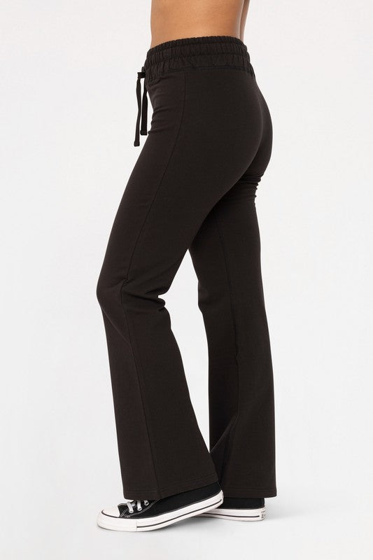 Blue Zone Planet | Mono B Drawstring Flared Pants-BOTTOMS SIZES SMALL MEDIUM LARGE-[Adult]-[Female]-Black-S-2022 Online Blue Zone Planet