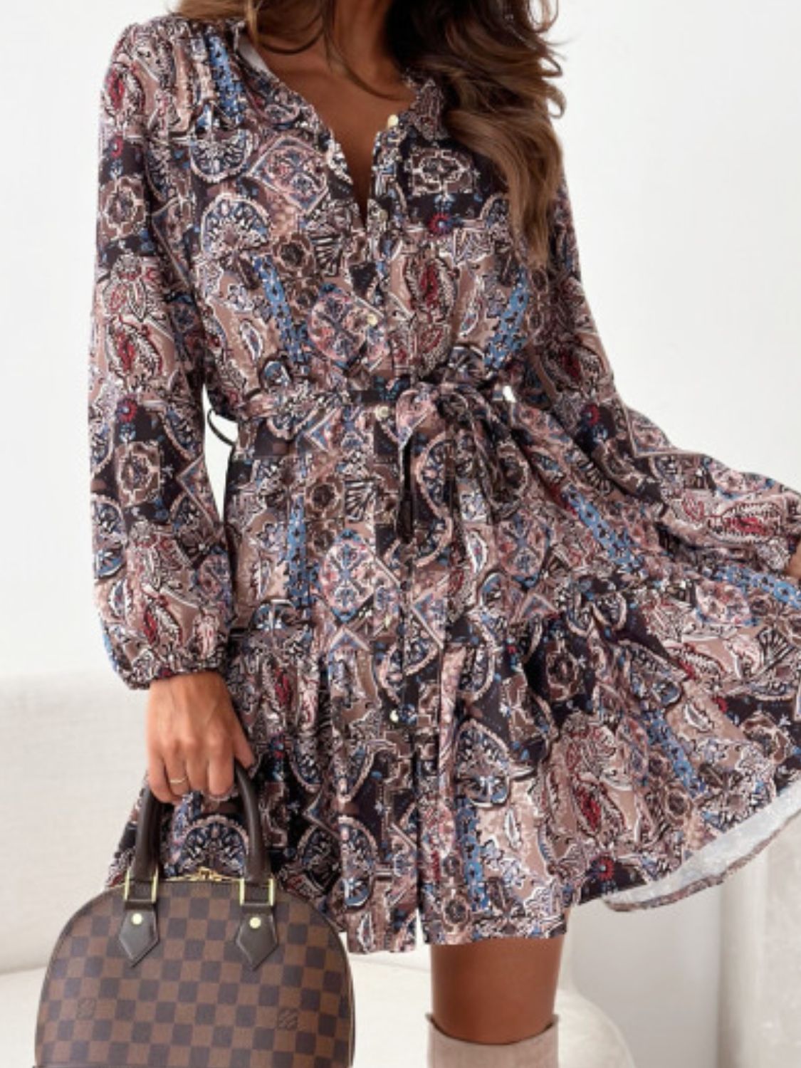 Blue Zone Planet | Ruffle Hem Floral Long Sleeve Dress-TOPS / DRESSES-[Adult]-[Female]-2022 Online Blue Zone Planet