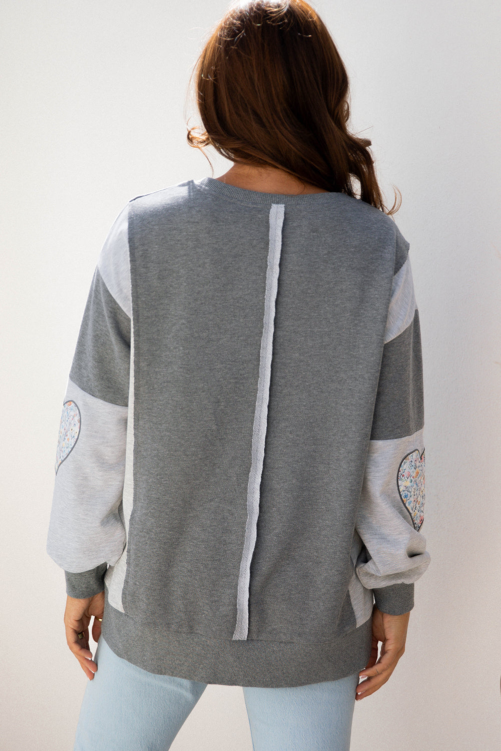 Dark Grey Love Graphic Exposed Seam Patchwork Uneven Hem Chic Sweatshirt-Tops/Sweatshirts & Hoodies-[Adult]-[Female]-2022 Online Blue Zone Planet